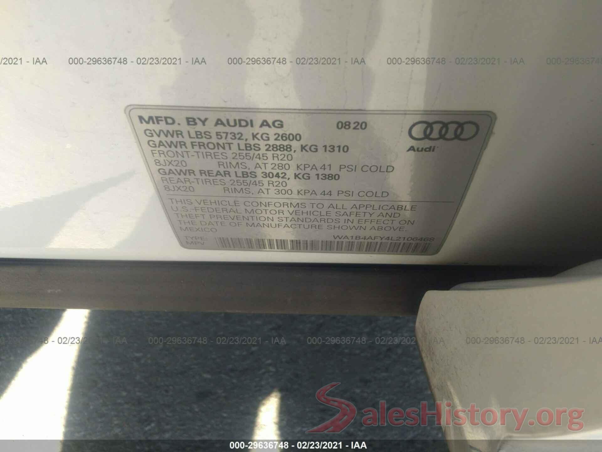 WA1B4AFY4L2106468 2020 AUDI SQ5