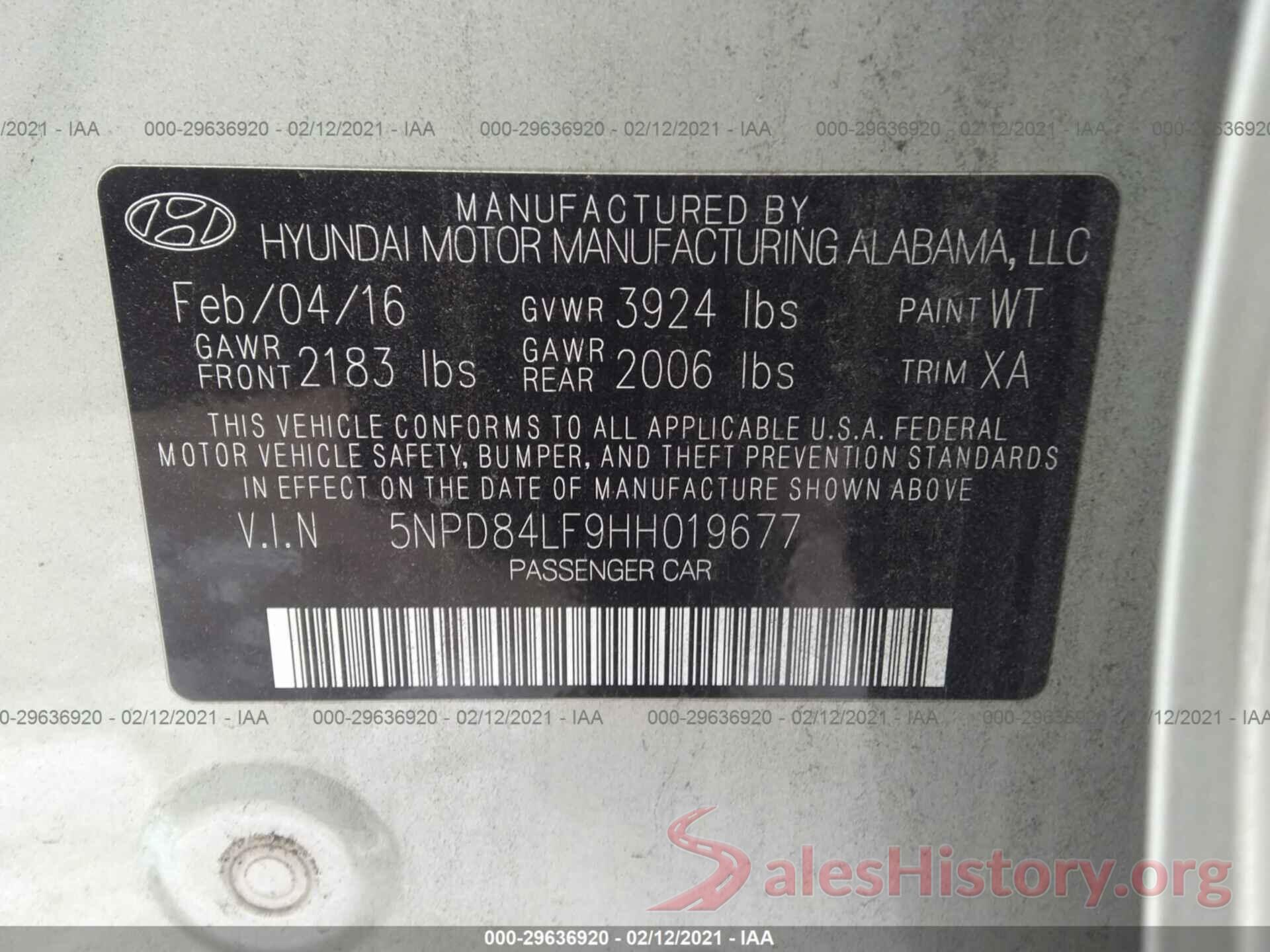 5NPD84LF9HH019677 2017 HYUNDAI ELANTRA