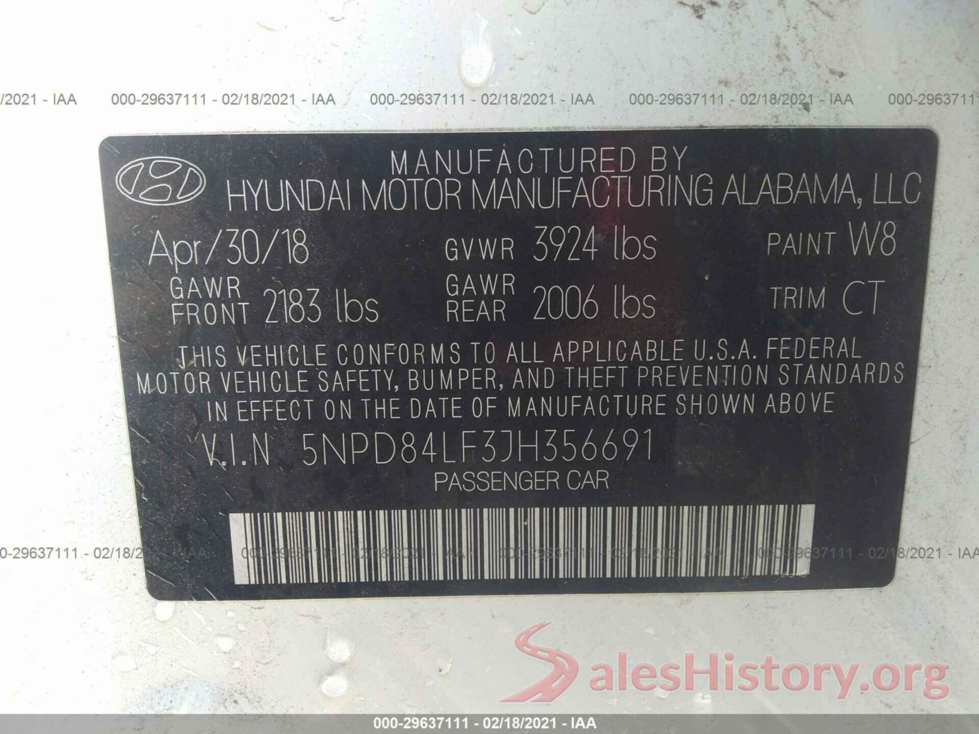 5NPD84LF3JH356691 2018 HYUNDAI ELANTRA