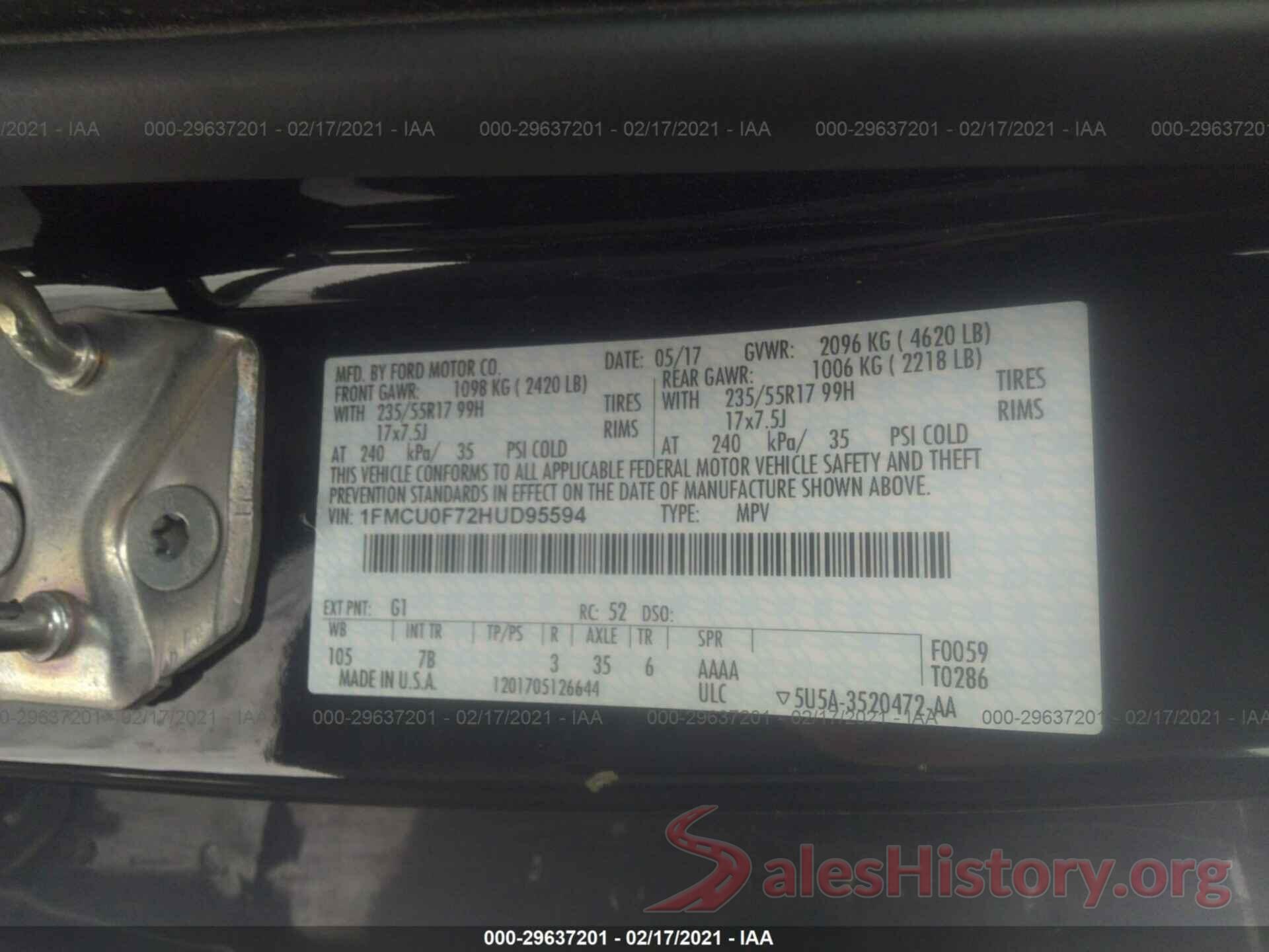 1FMCU0F72HUD95594 2017 FORD ESCAPE