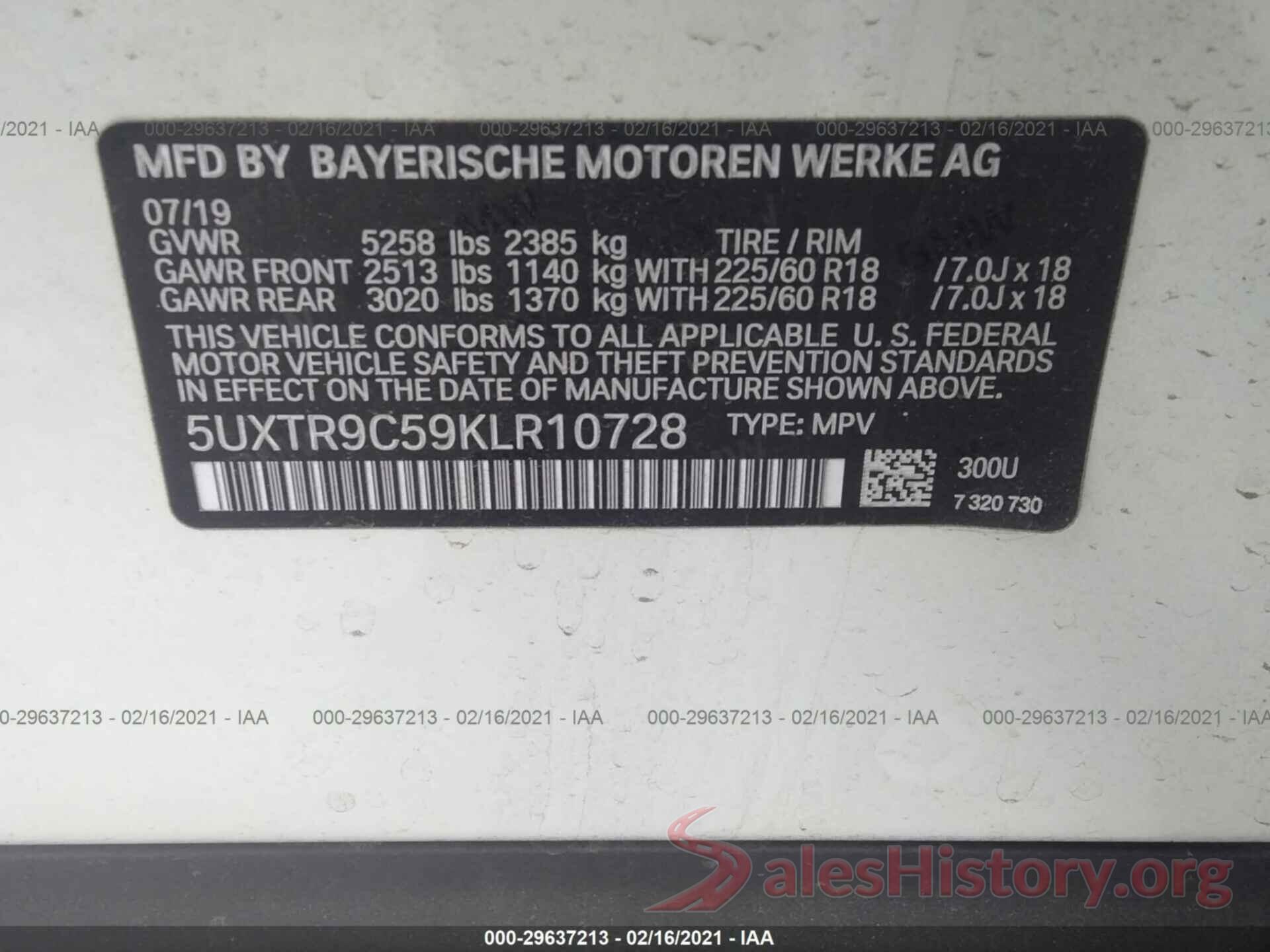 5UXTR9C59KLR10728 2019 BMW X3