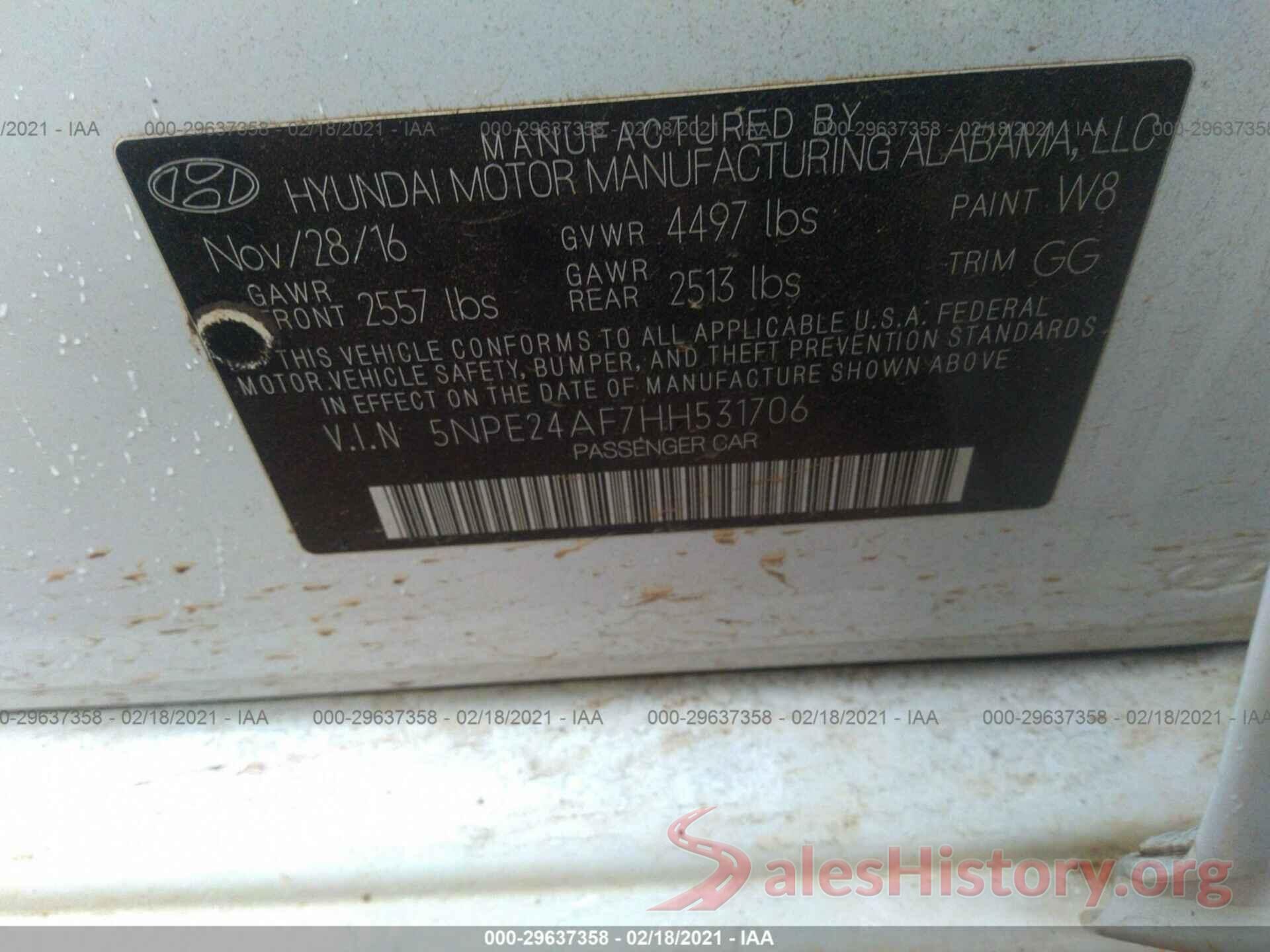 5NPE24AF7HH531706 2017 HYUNDAI SONATA