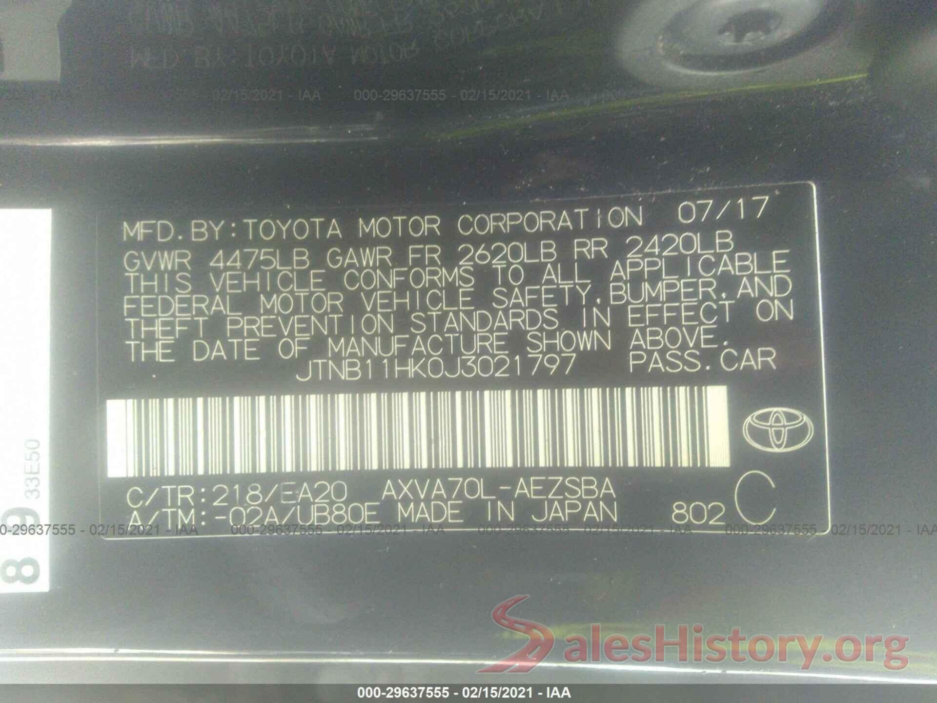 JTNB11HK0J3021797 2018 TOYOTA CAMRY