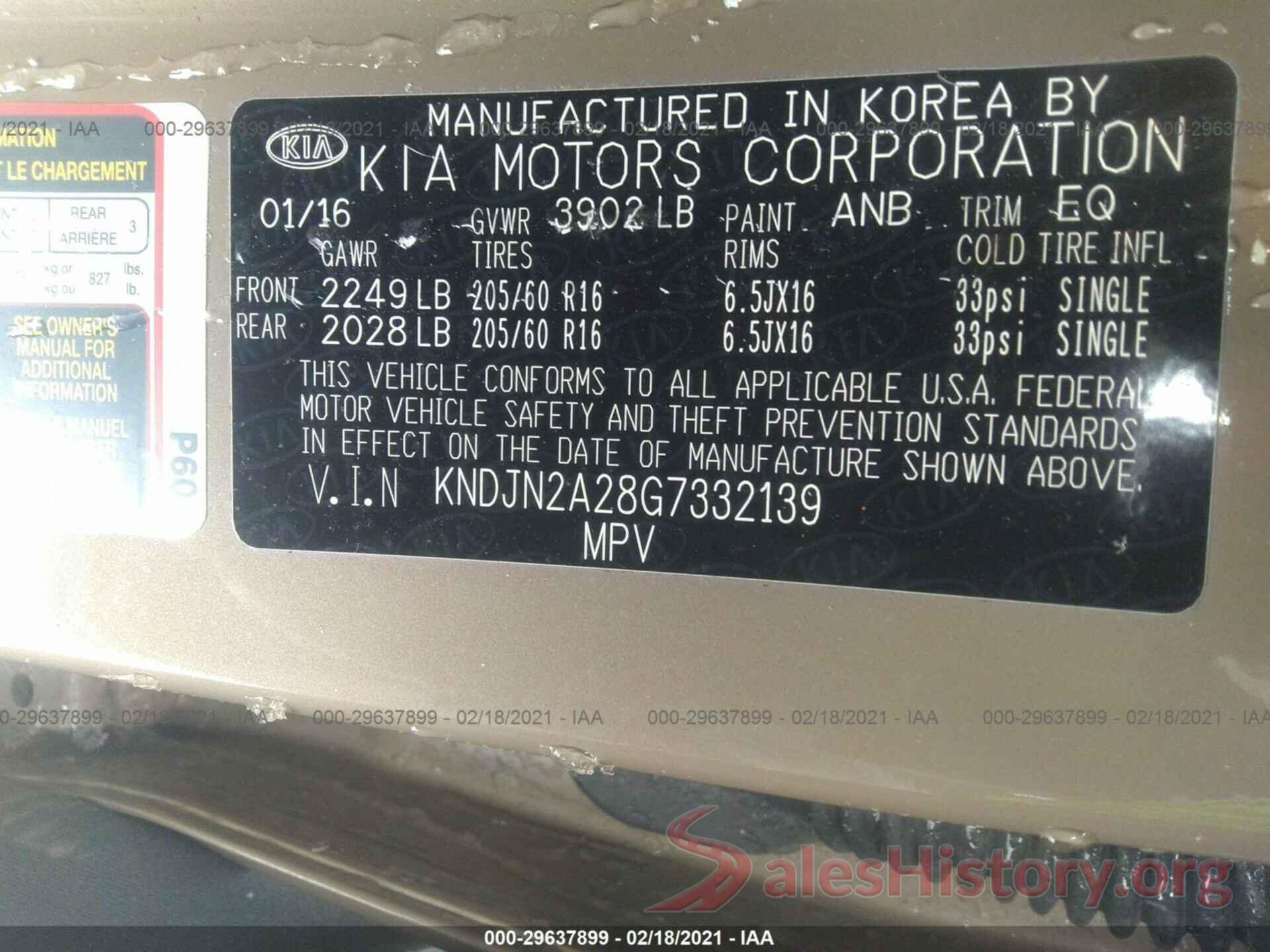 KNDJN2A28G7332139 2016 KIA SOUL