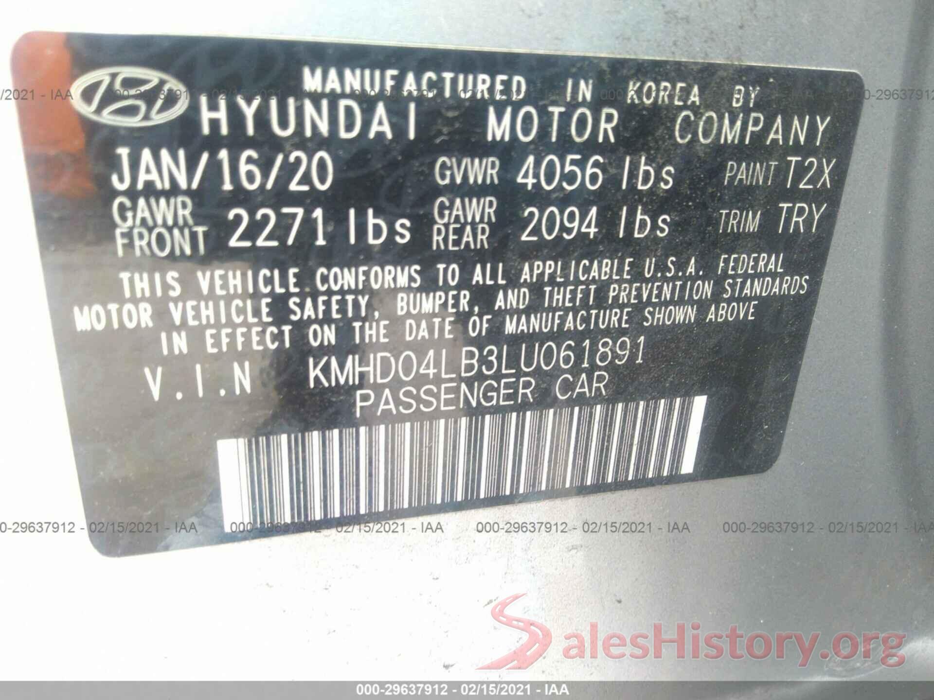 KMHD04LB3LU061891 2020 HYUNDAI ELANTRA