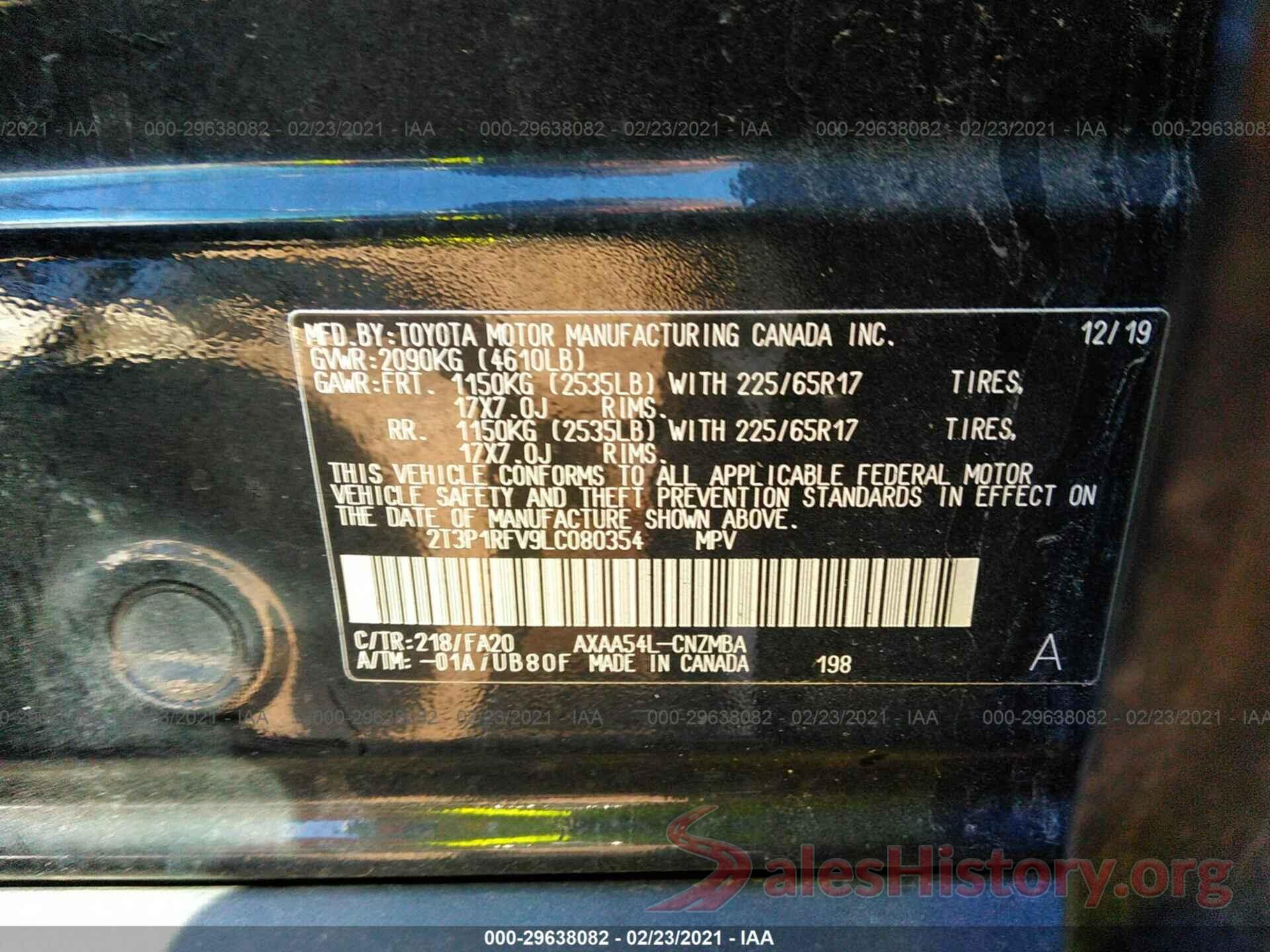 2T3P1RFV9LC080354 2020 TOYOTA RAV4