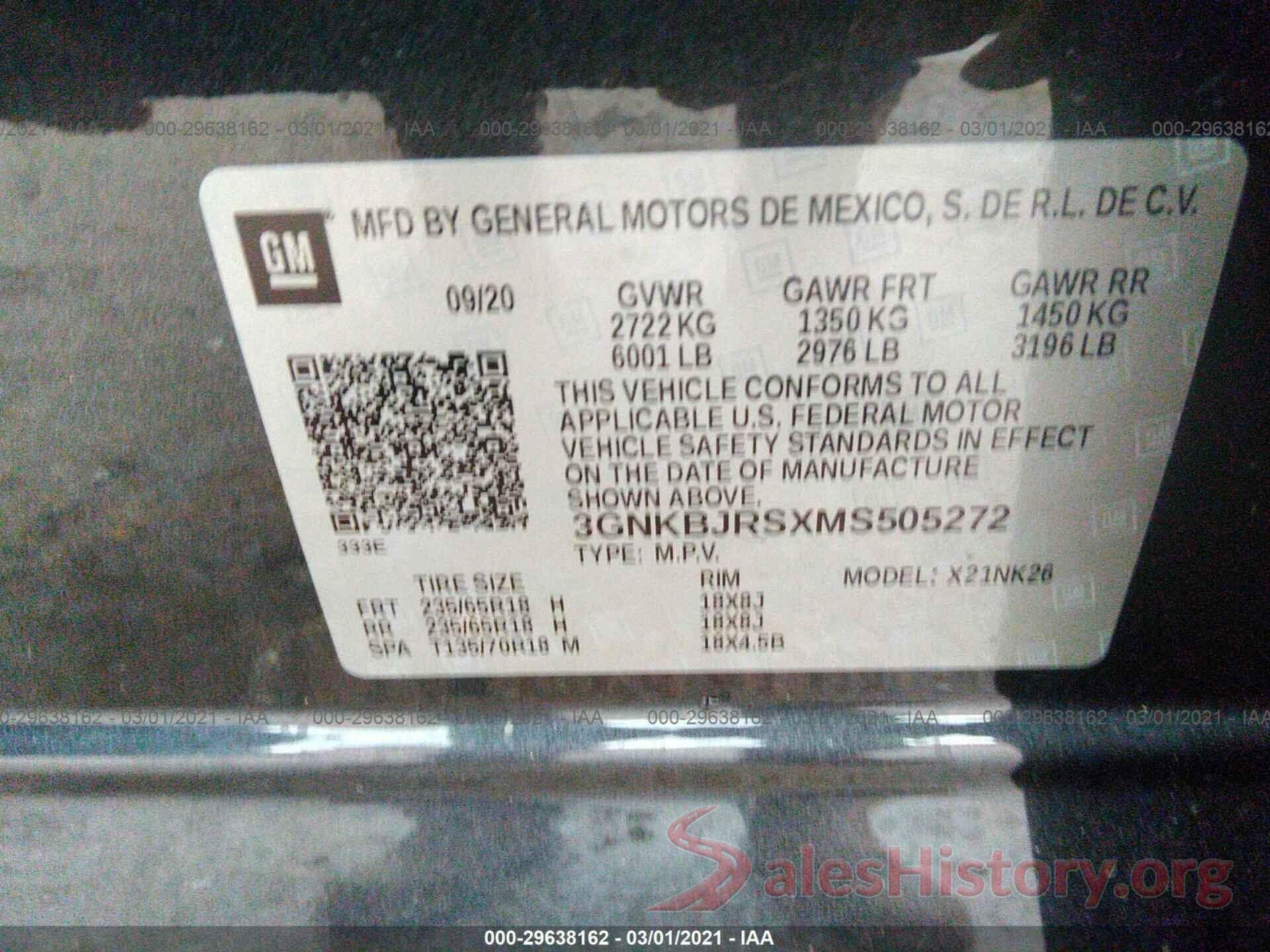 3GNKBJRSXMS505272 2021 CHEVROLET BLAZER