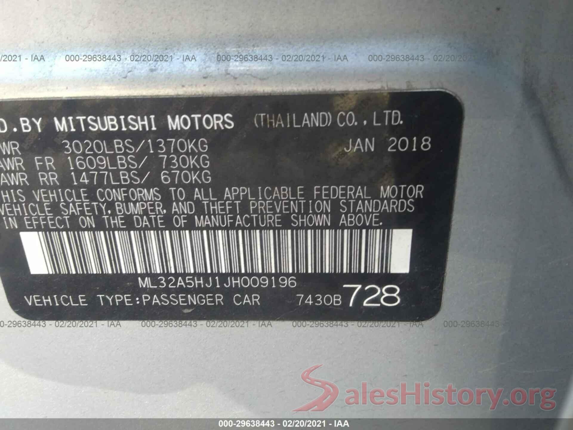 ML32A5HJ1JH009196 2018 MITSUBISHI MIRAGE