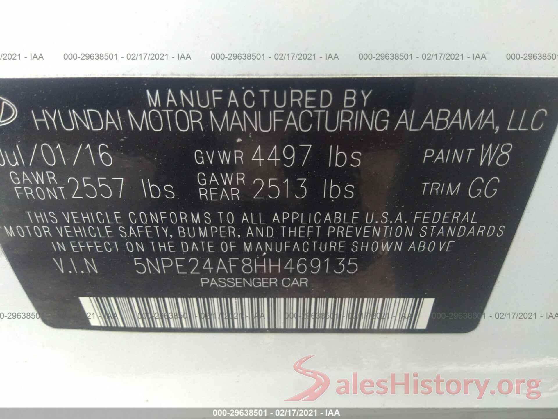 5NPE24AF8HH469135 2017 HYUNDAI SONATA