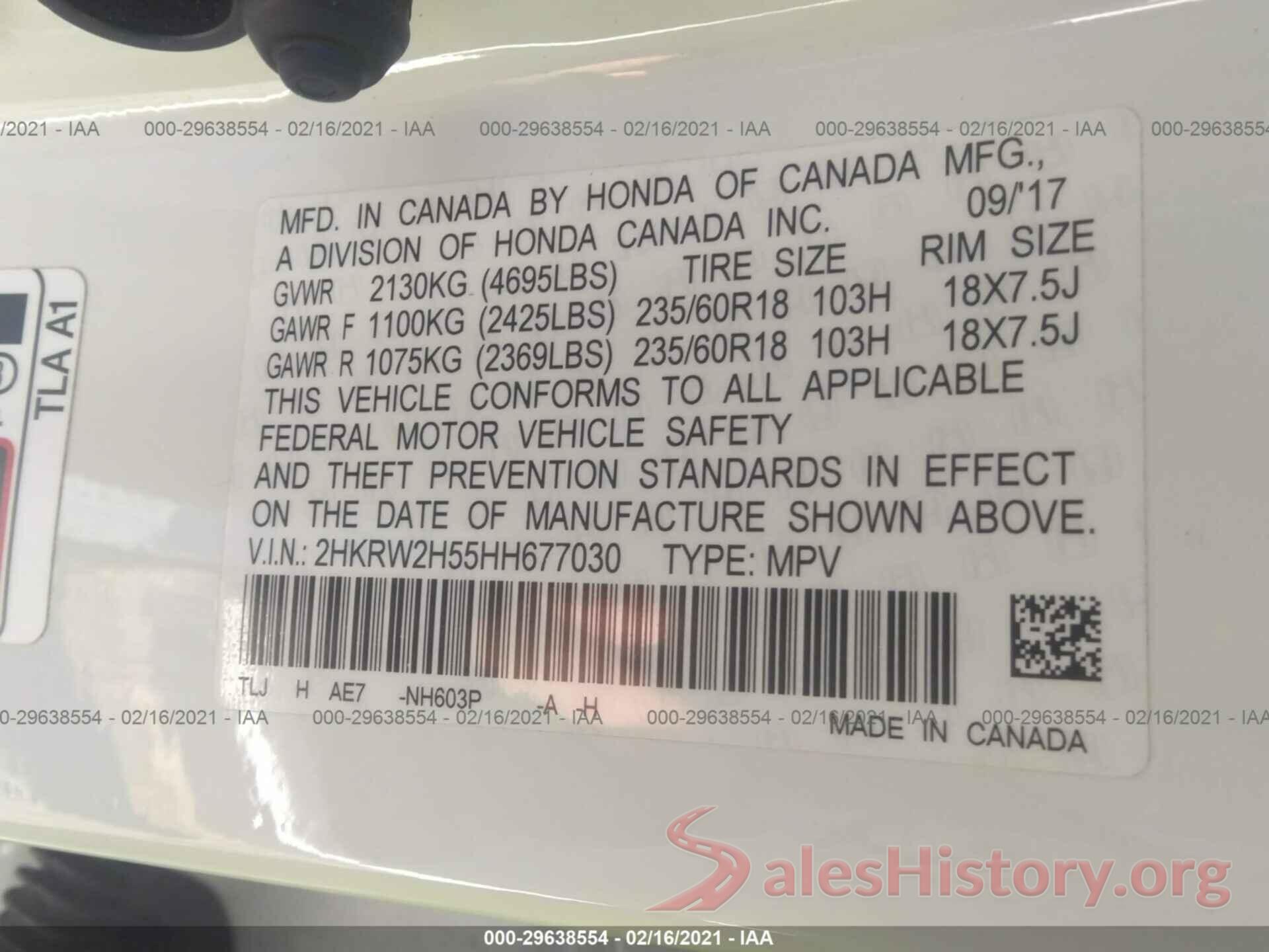 2HKRW2H55HH677030 2017 HONDA CR-V