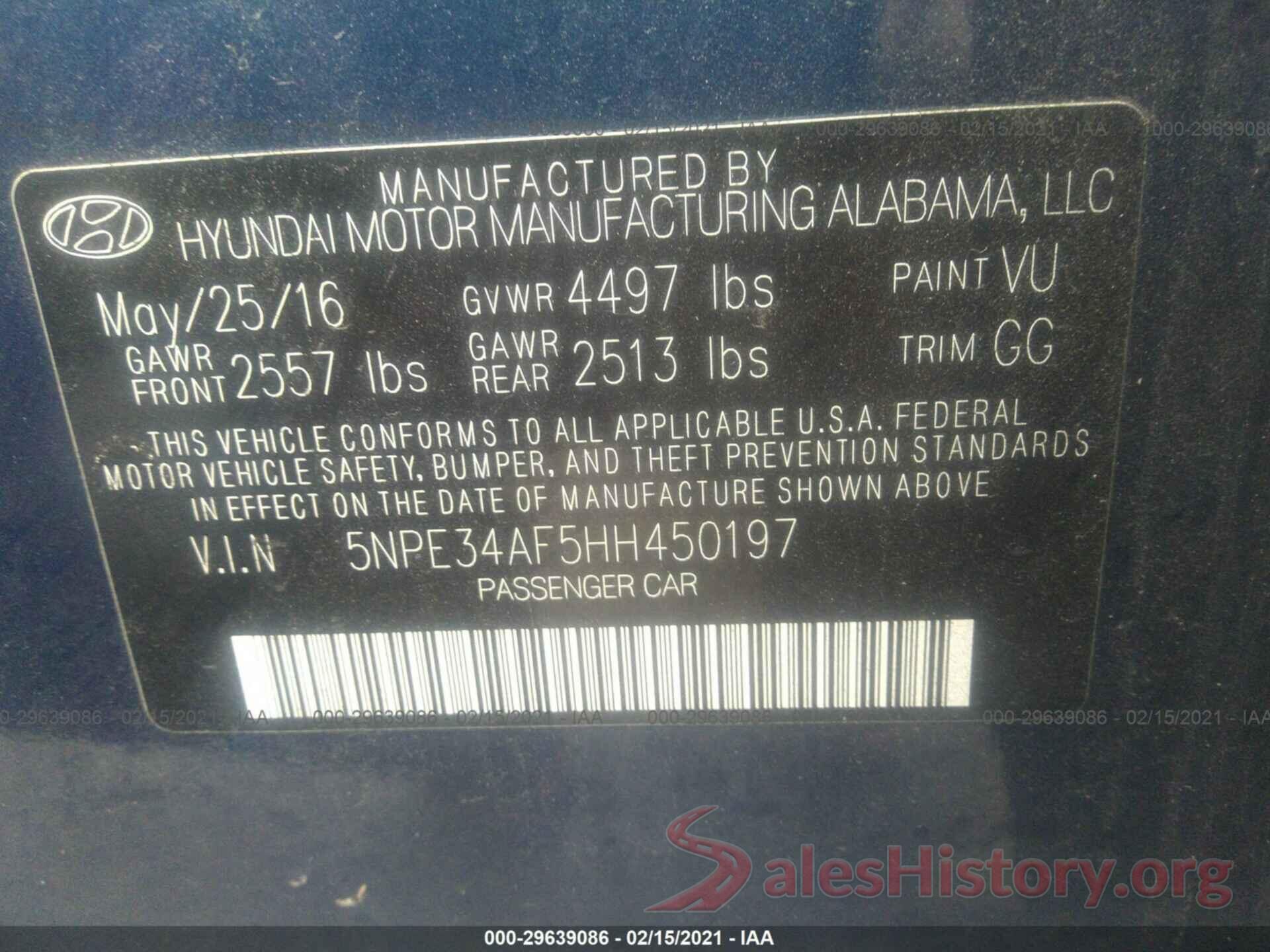 5NPE34AF5HH450197 2017 HYUNDAI SONATA