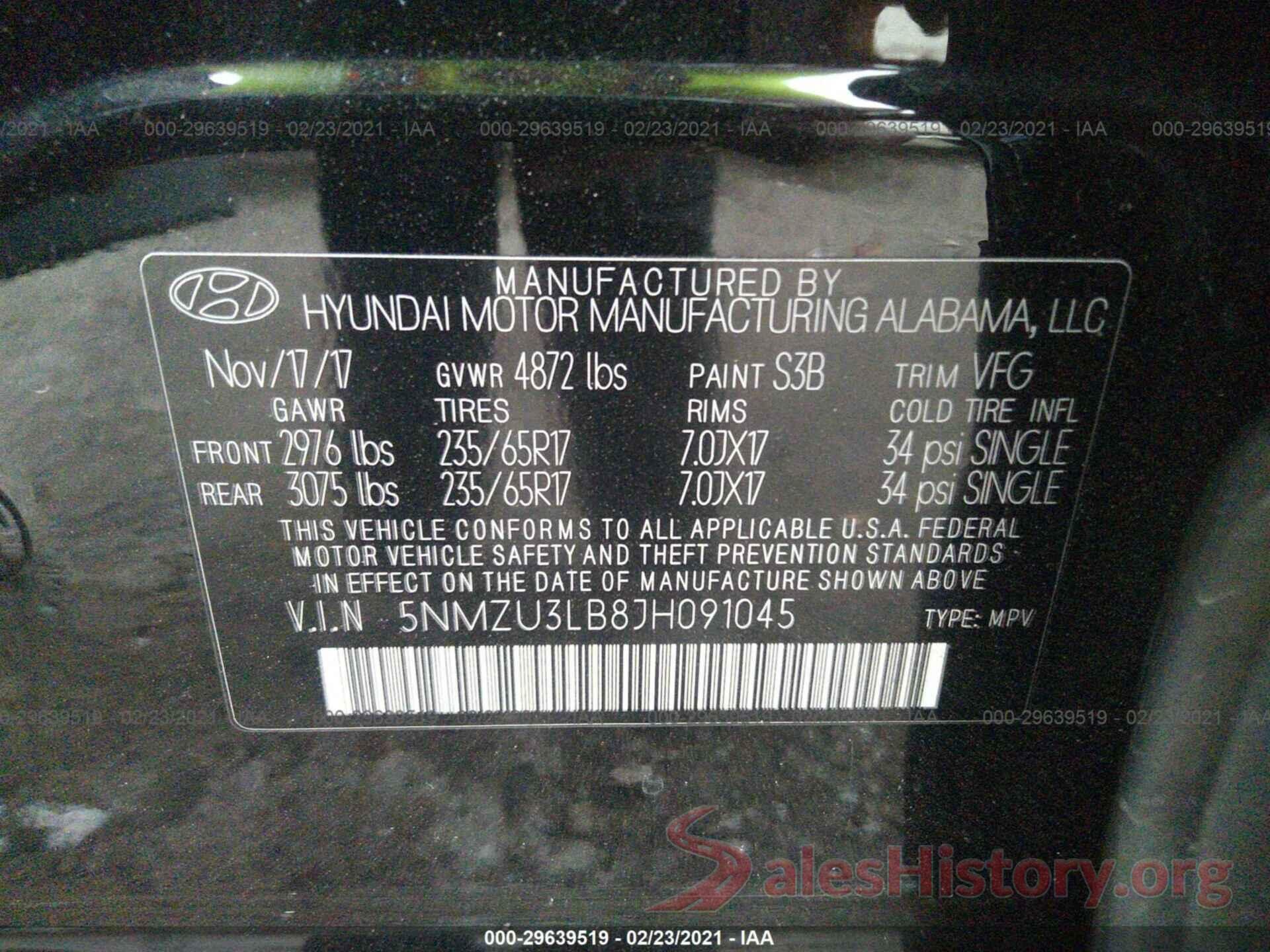 5NMZU3LB8JH091045 2018 HYUNDAI SANTA FE SPORT