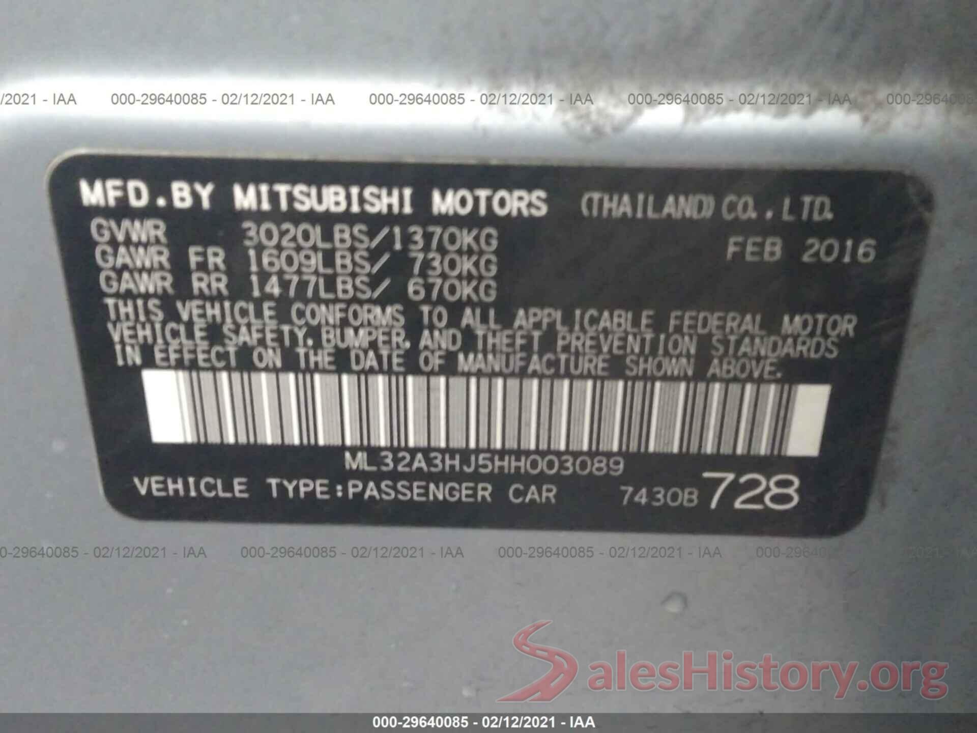 ML32A3HJ5HH003089 2017 MITSUBISHI MIRAGE