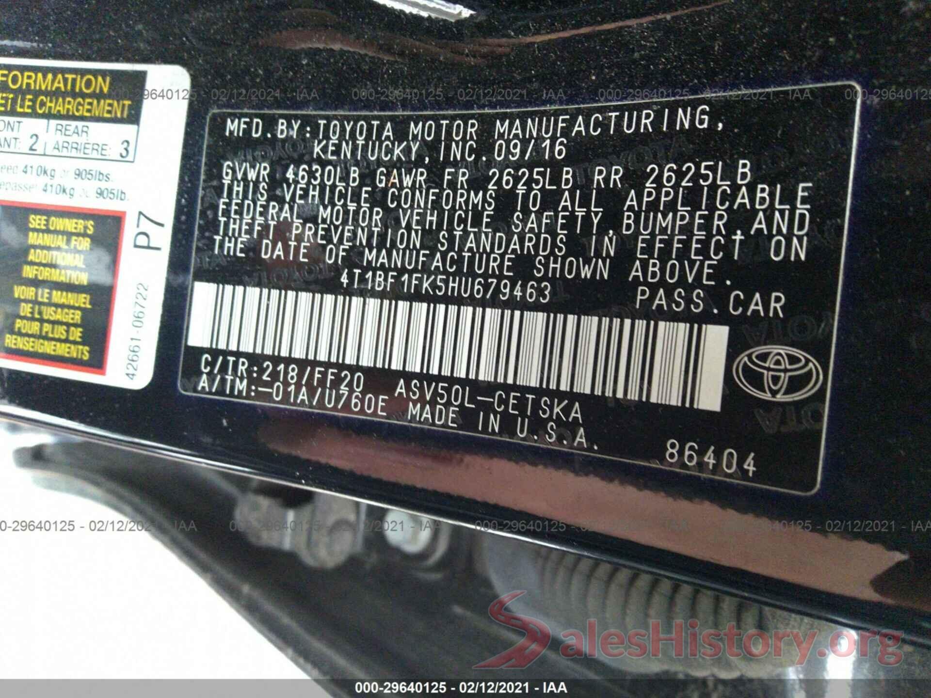 4T1BF1FK5HU679463 2017 TOYOTA CAMRY