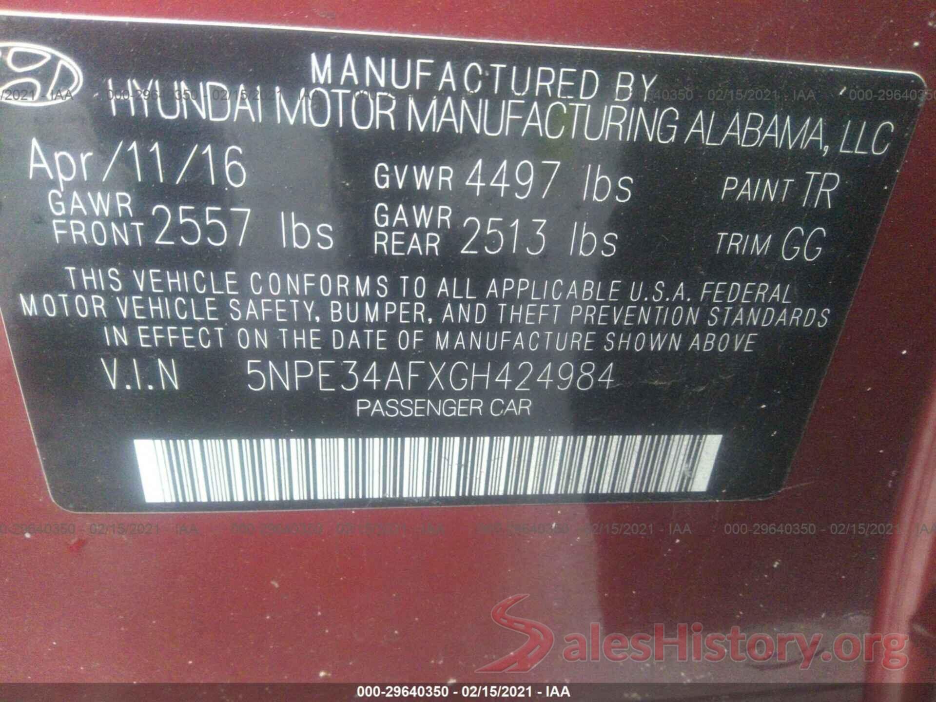 5NPE34AFXGH424984 2016 HYUNDAI SONATA