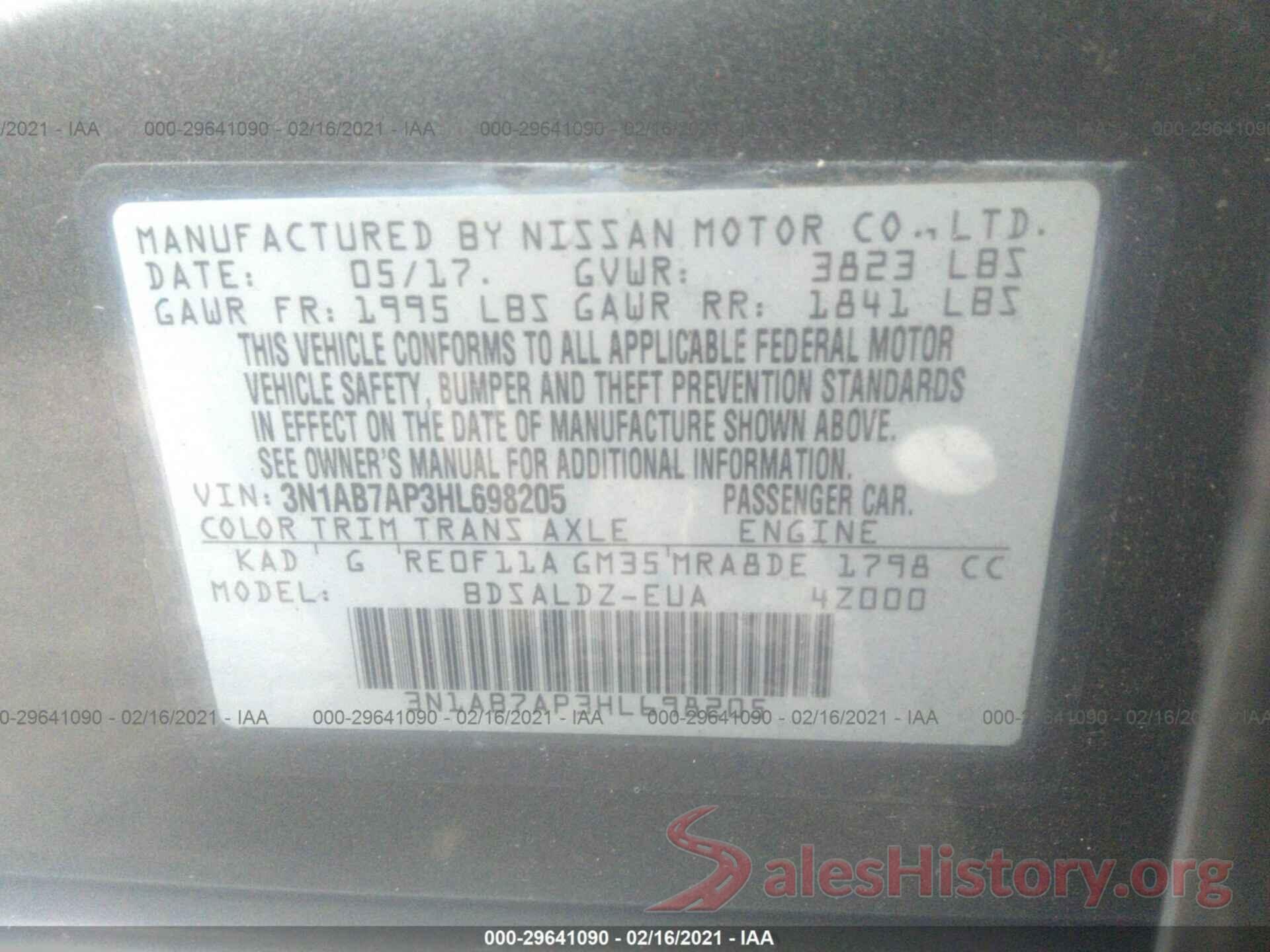 3N1AB7AP3HL698205 2017 NISSAN SENTRA