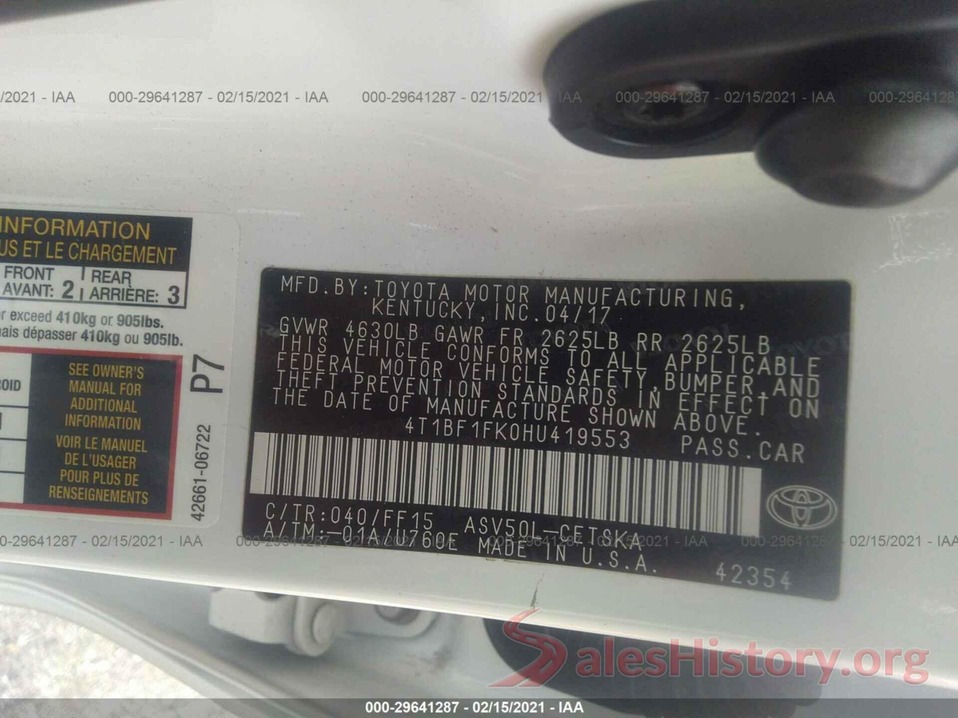 4T1BF1FK0HU419553 2017 TOYOTA CAMRY