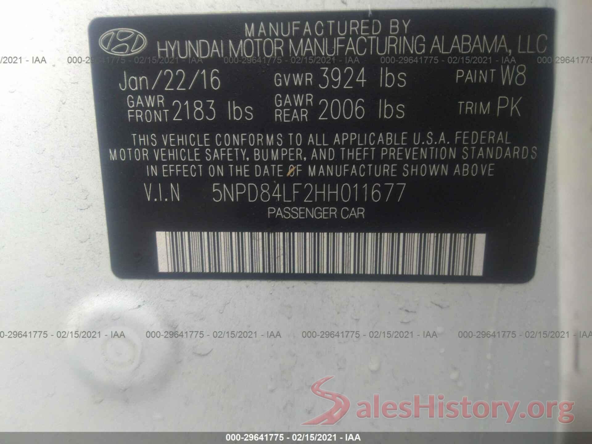 5NPD84LF2HH011677 2017 HYUNDAI ELANTRA