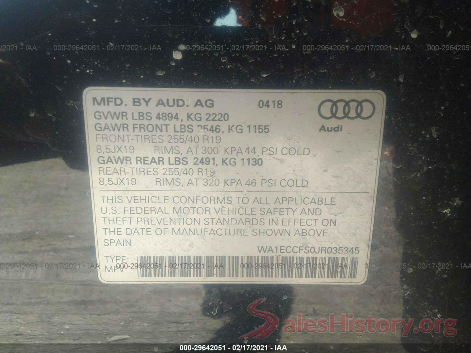 WA1ECCFS0JR035345 2018 AUDI Q3