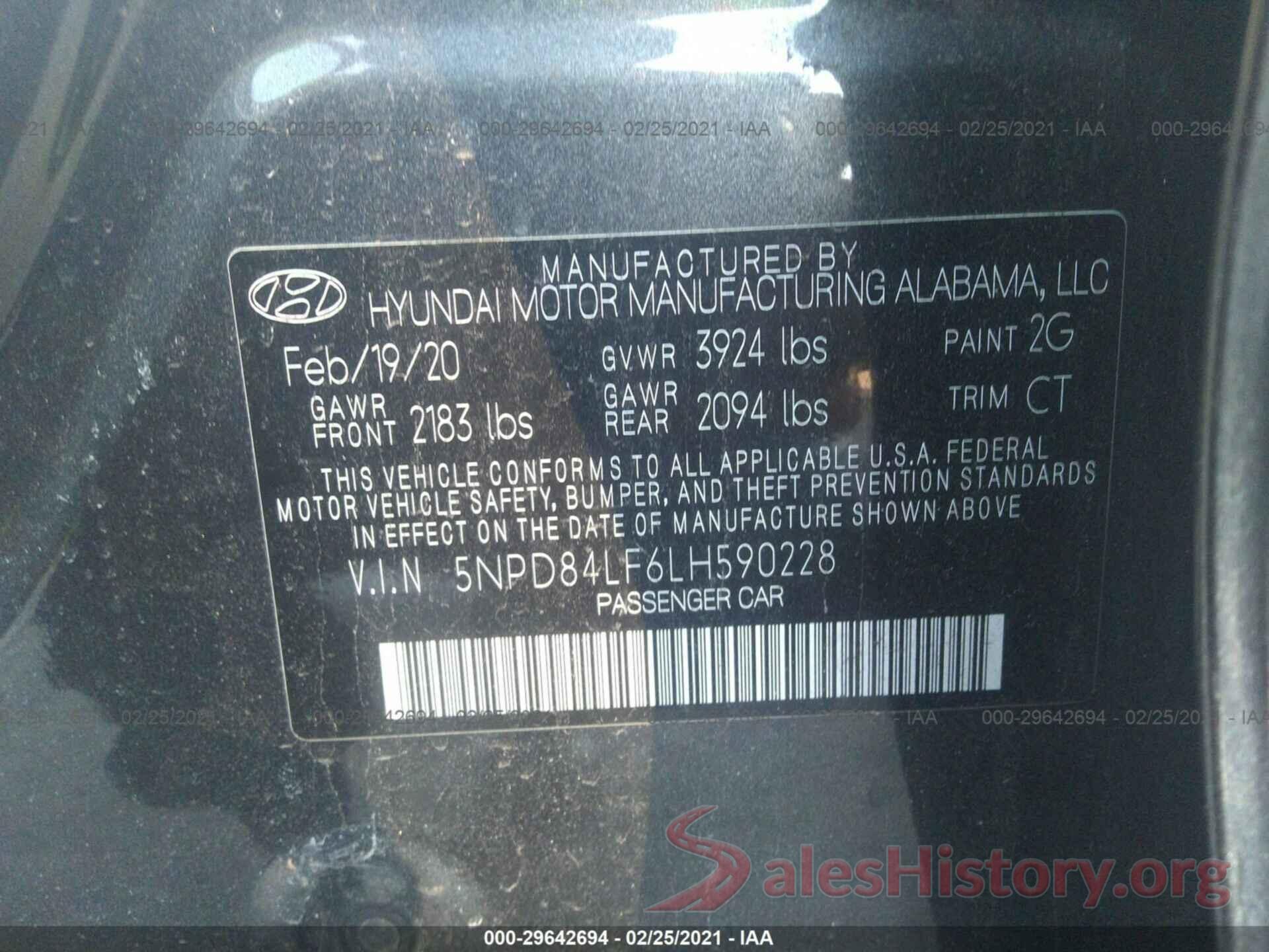 5NPD84LF6LH590228 2020 HYUNDAI ELANTRA