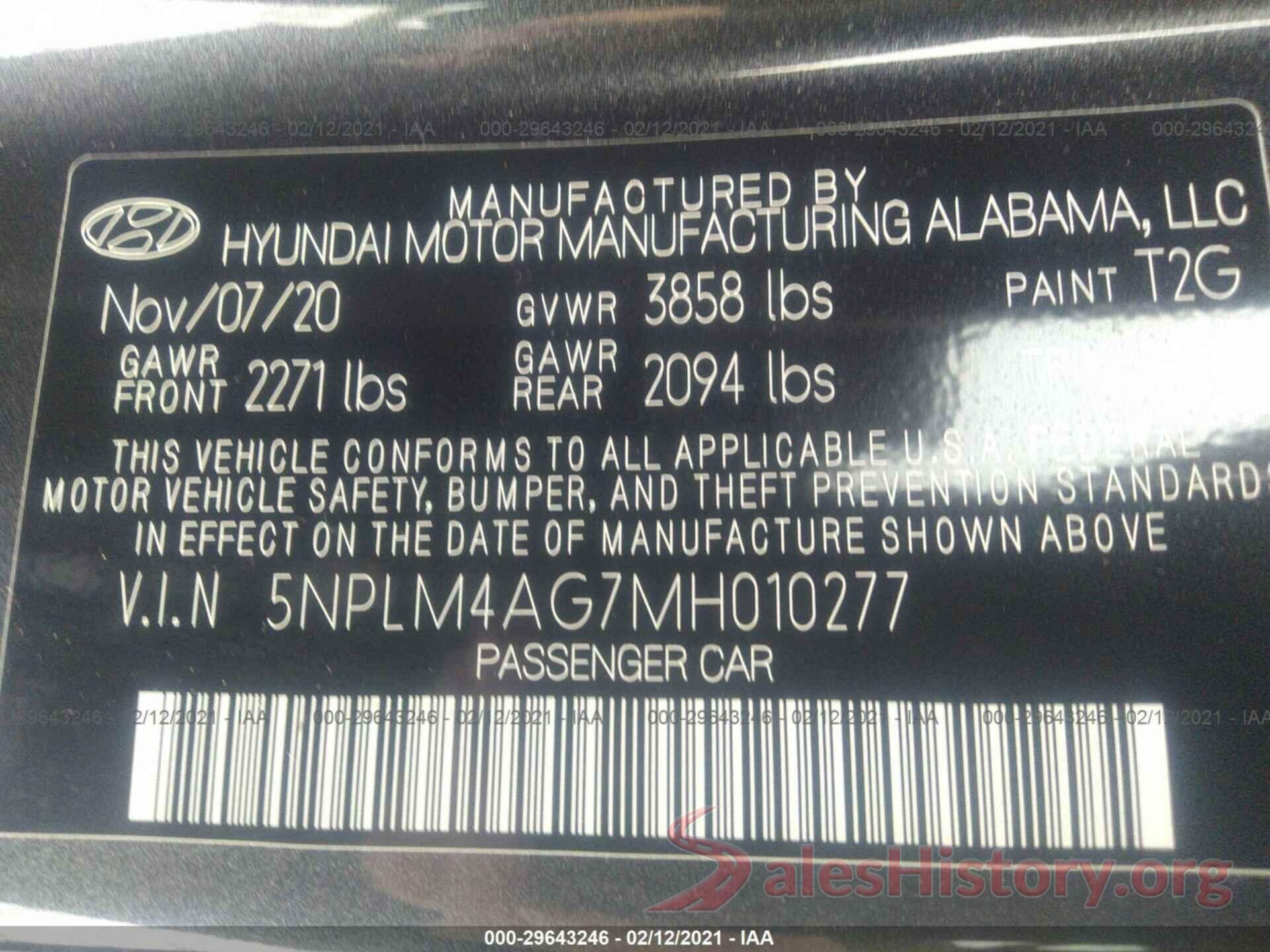 5NPLM4AG7MH010277 2021 HYUNDAI ELANTRA