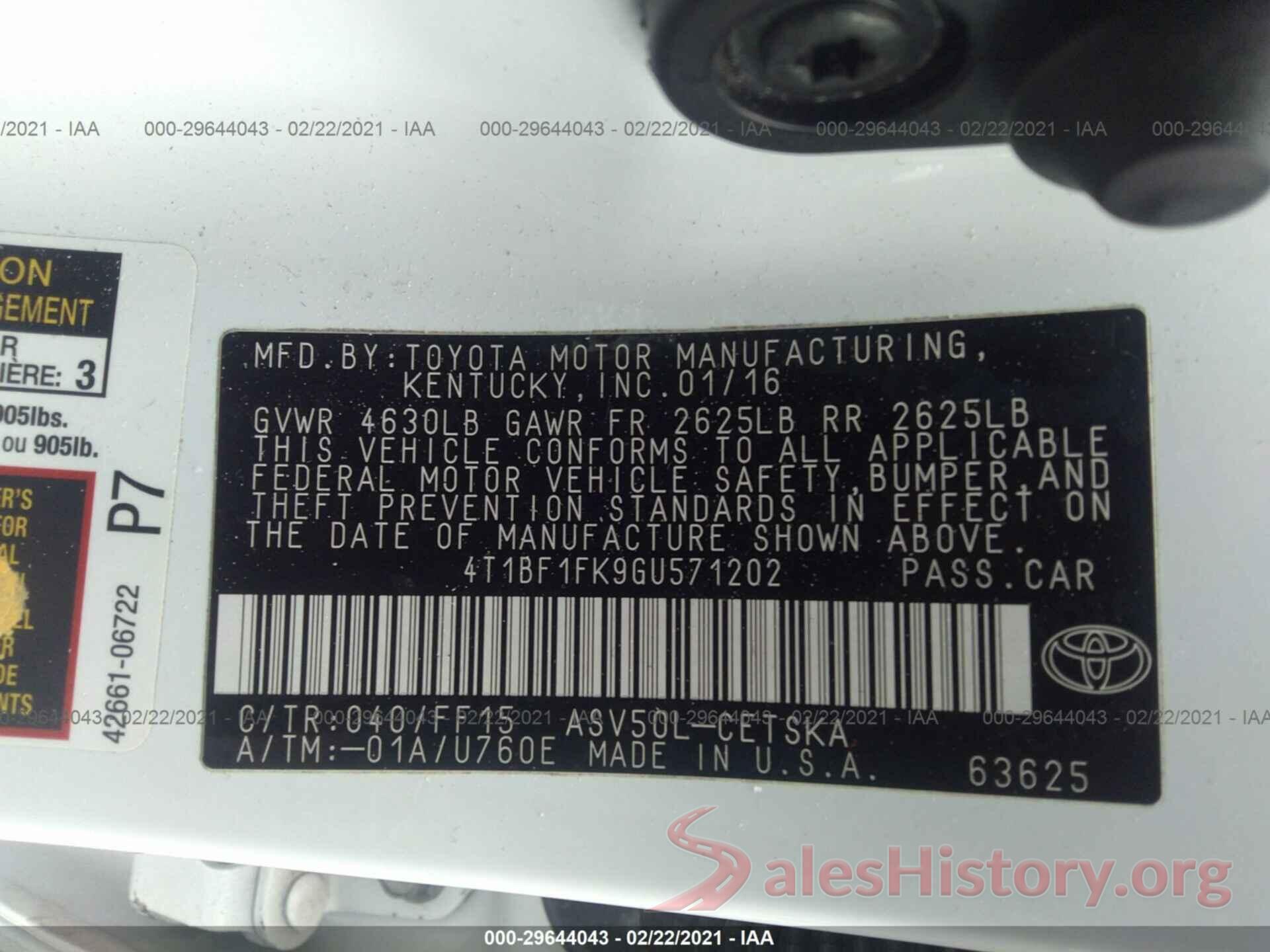 4T1BF1FK9GU571202 2016 TOYOTA CAMRY