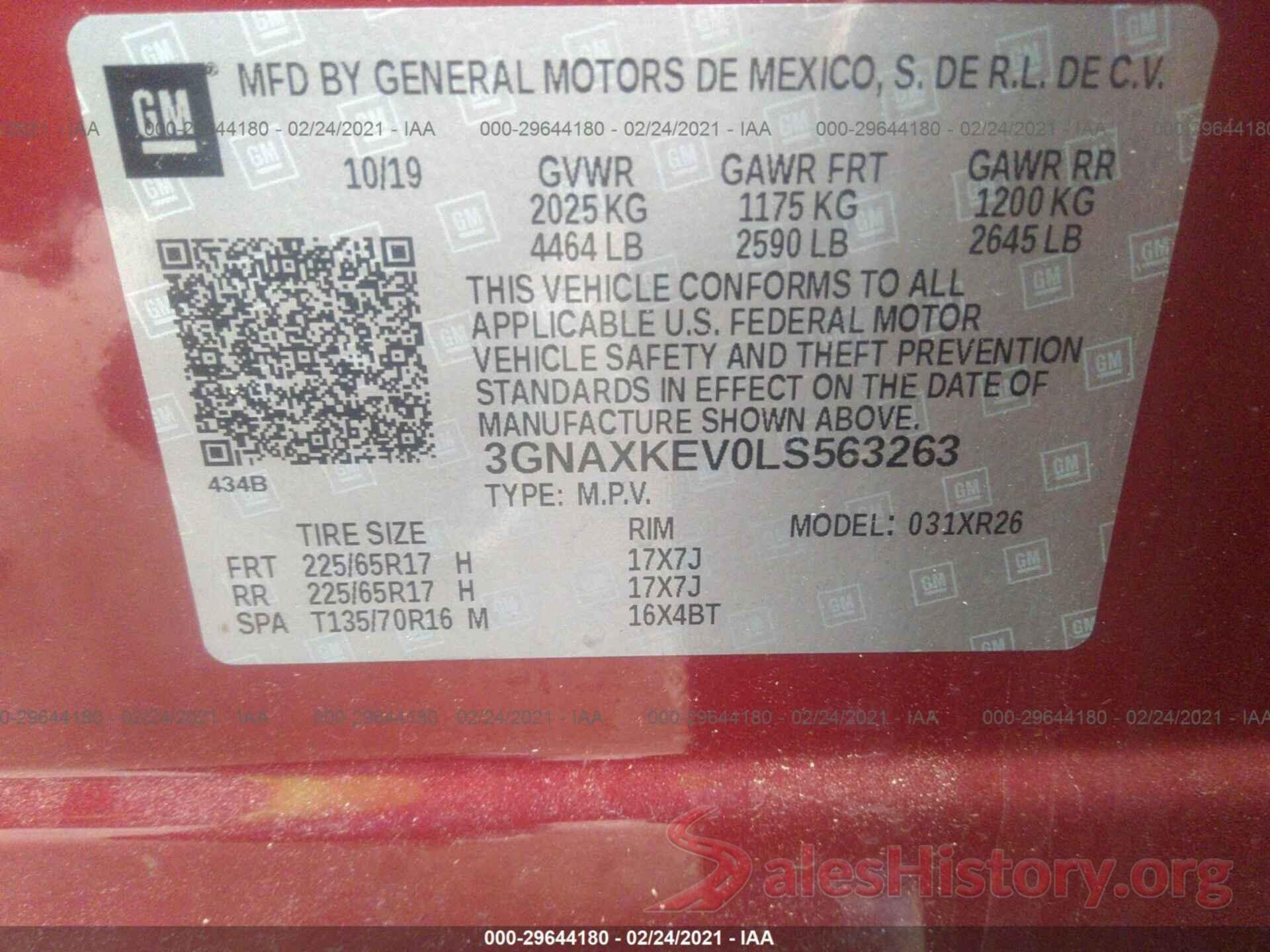 3GNAXKEV0LS563263 2020 CHEVROLET EQUINOX