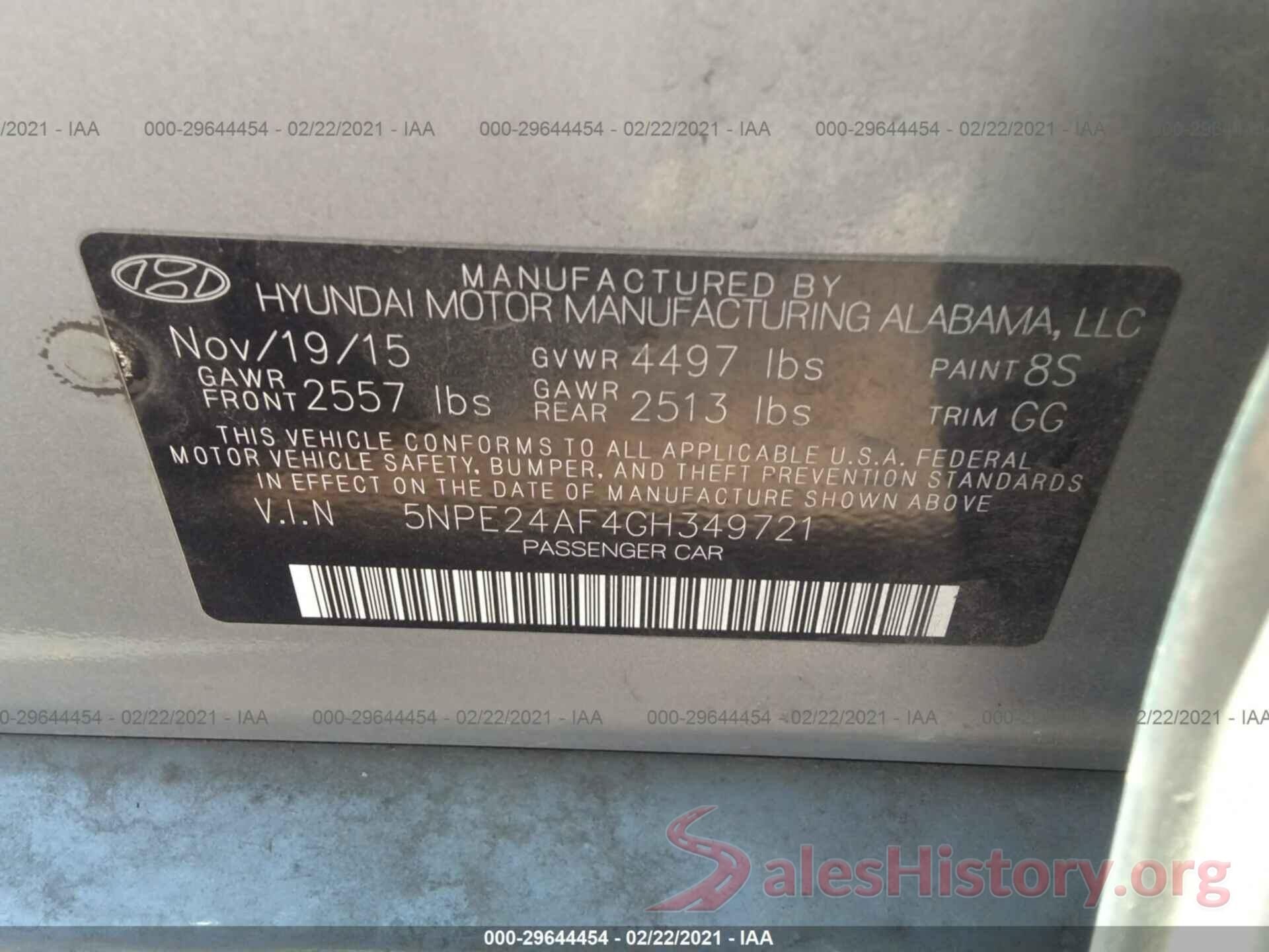 5NPE24AF4GH349721 2016 HYUNDAI SONATA