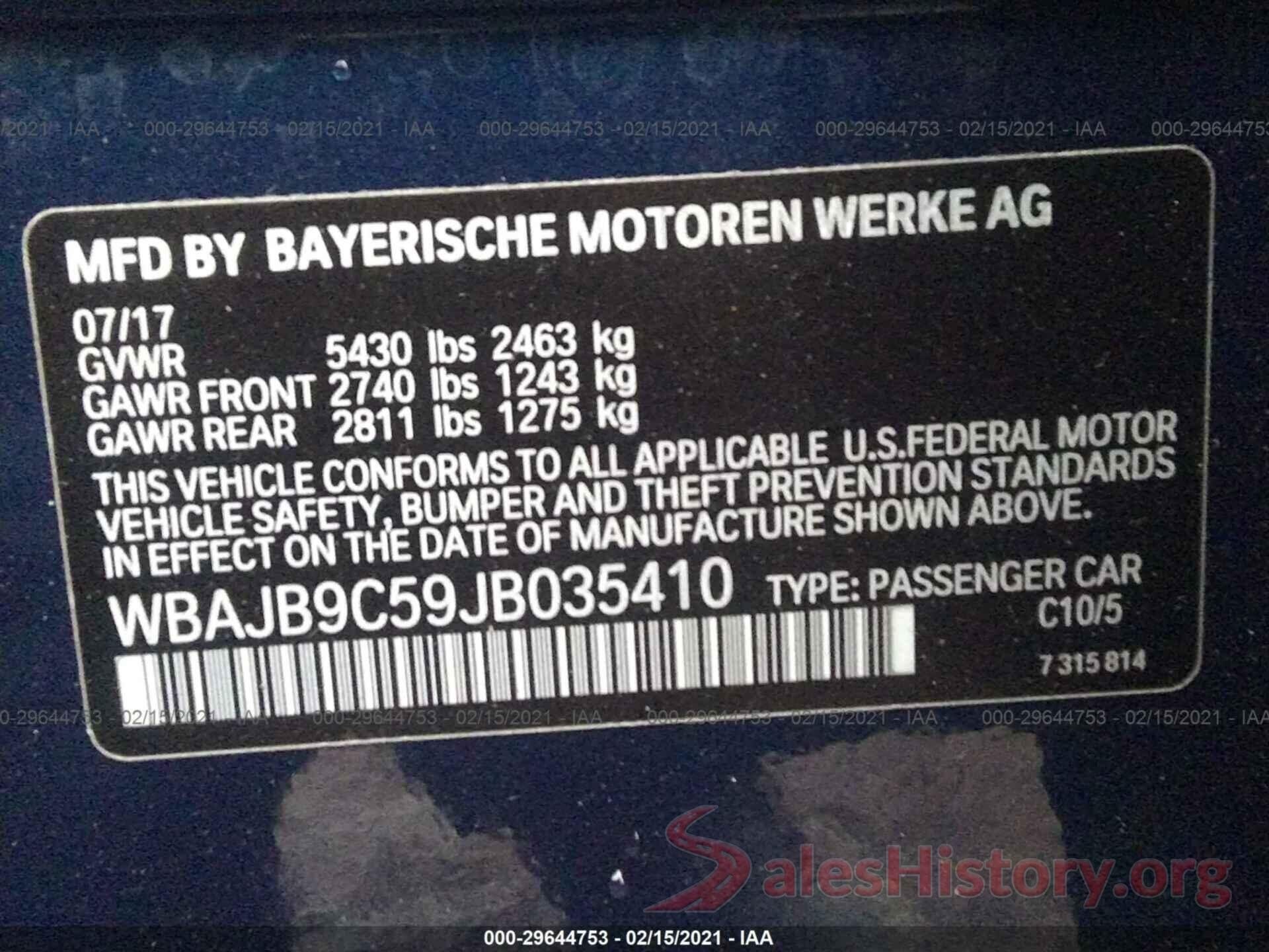 WBAJB9C59JB035410 2018 BMW 5 SERIES