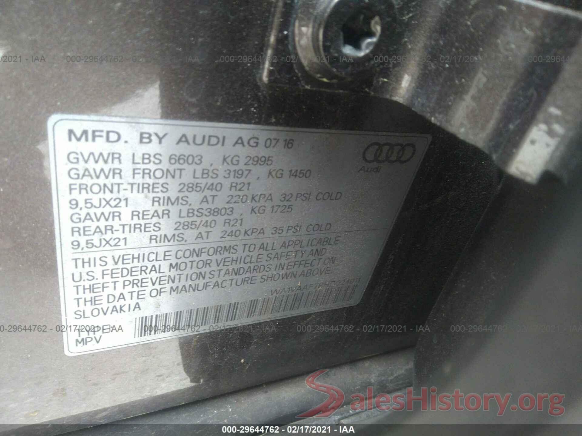 WA1VAAF78HD024011 2017 AUDI Q7