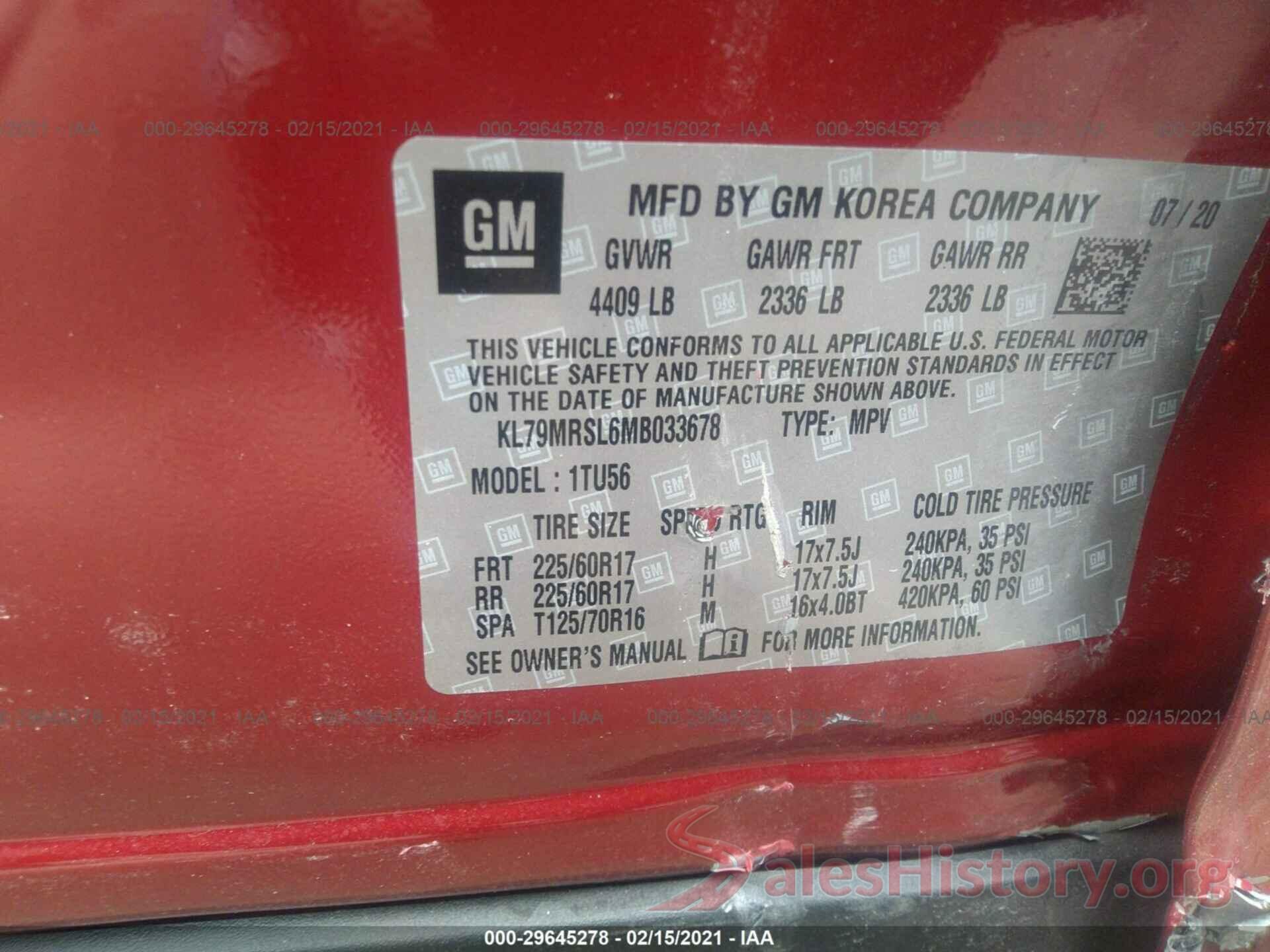 KL79MRSL6MB033678 2021 CHEVROLET TRAILBLAZER