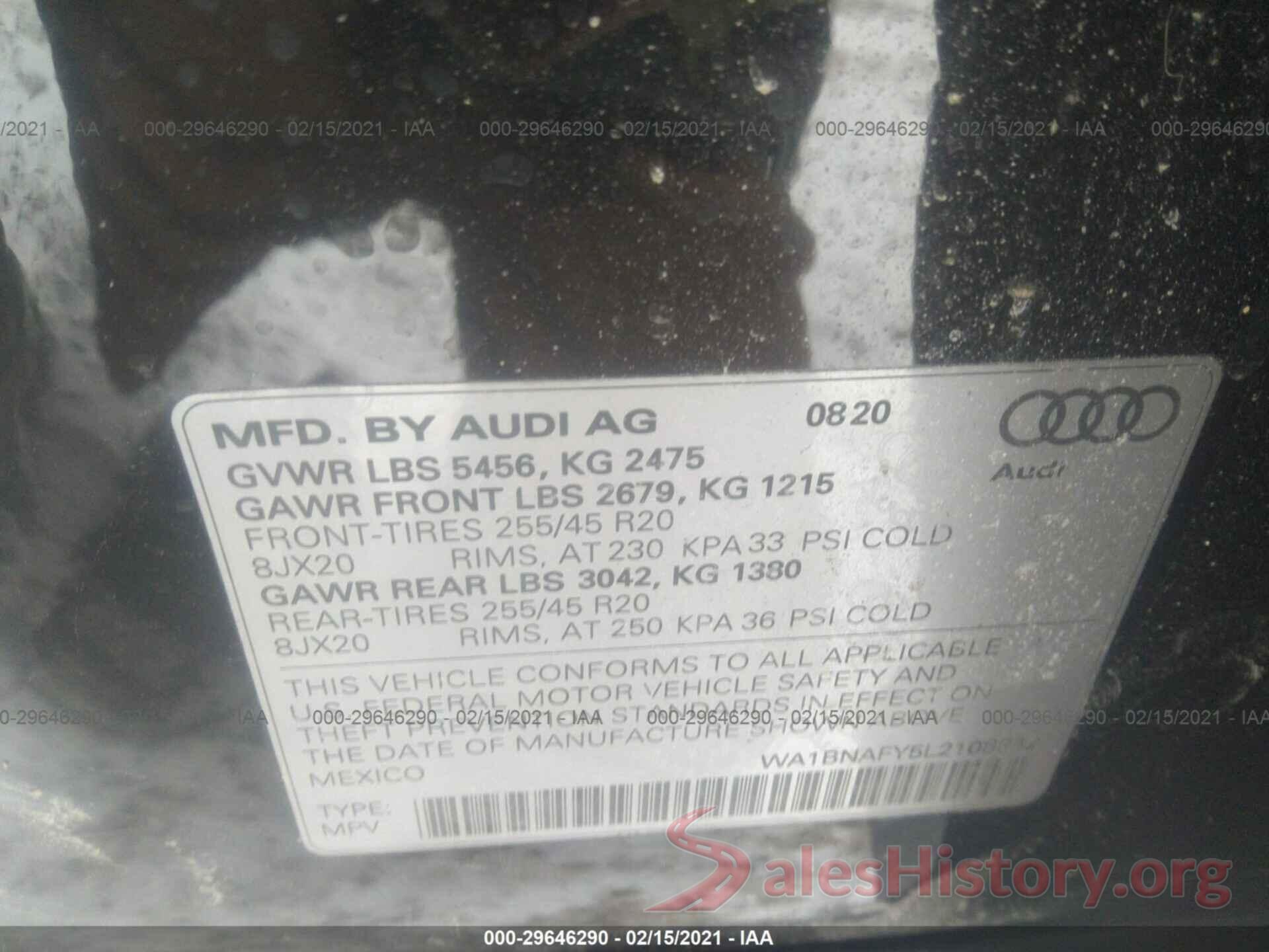 WA1BNAFY5L2108842 2020 AUDI Q5