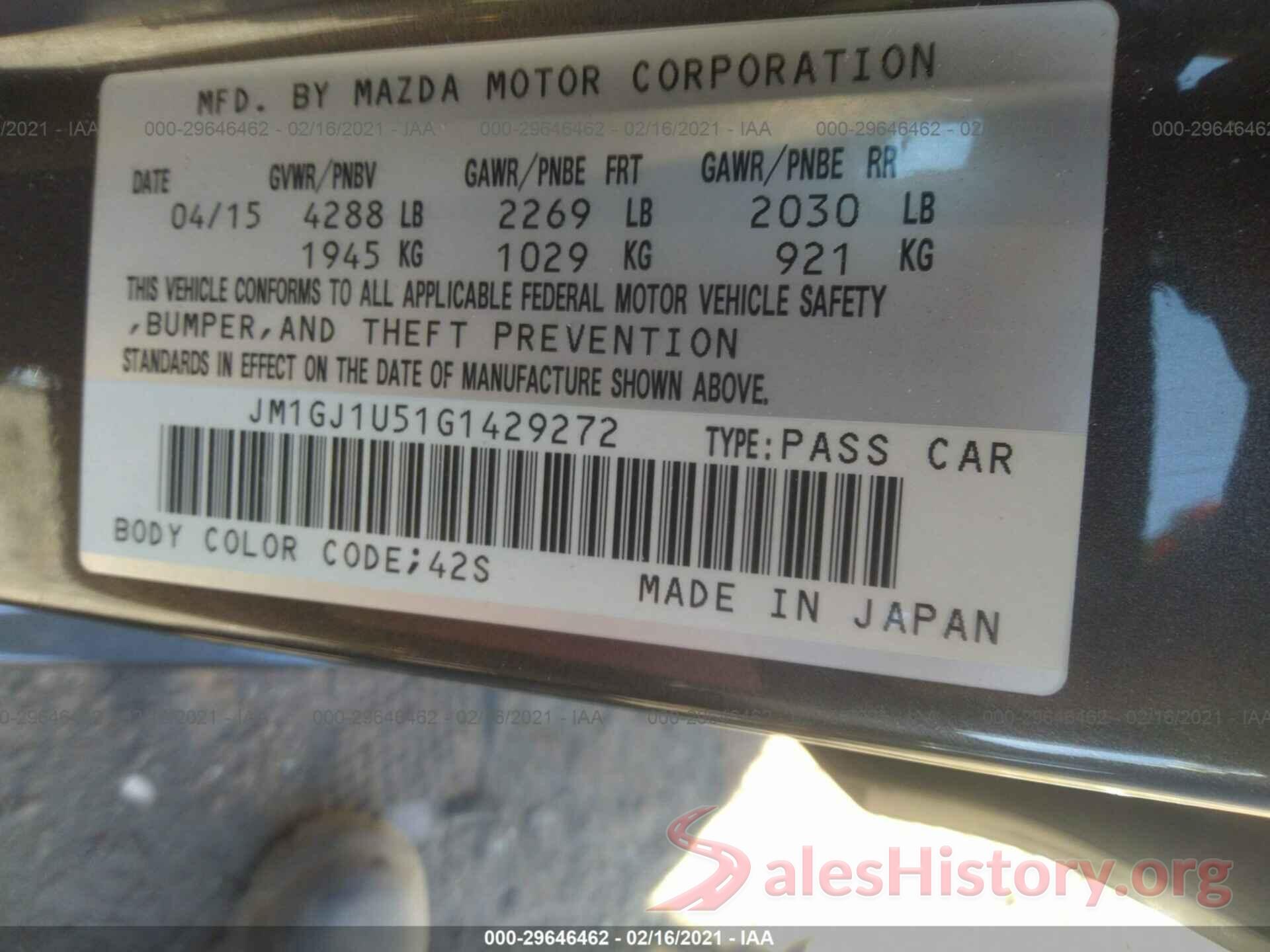 JM1GJ1U51G1429272 2016 MAZDA MAZDA6