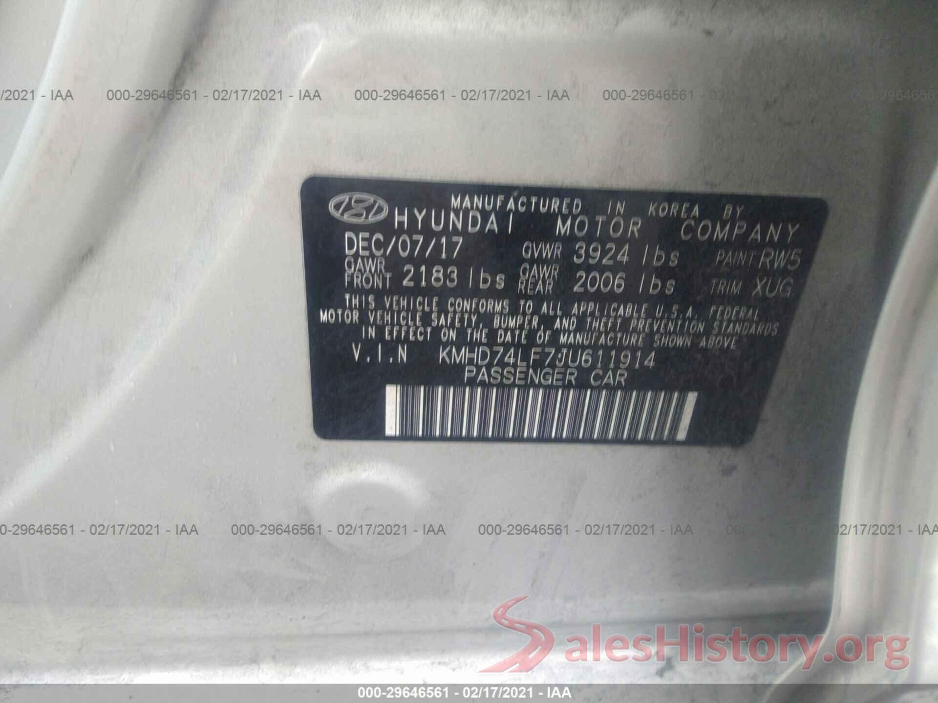 KMHD74LF7JU611914 2018 HYUNDAI ELANTRA