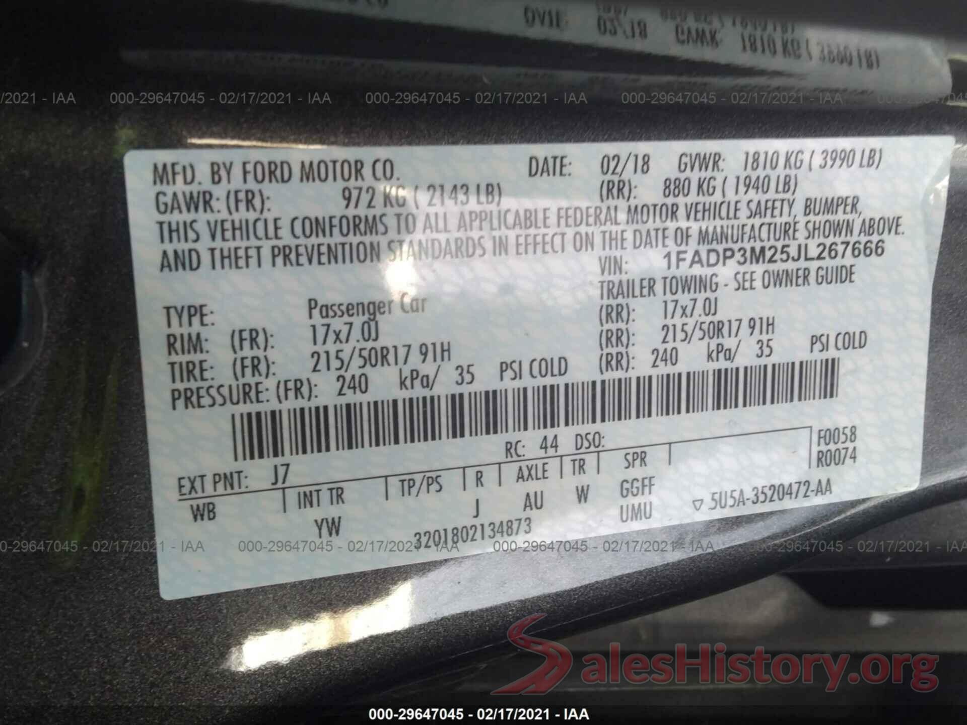 1FADP3M25JL267666 2018 FORD FOCUS