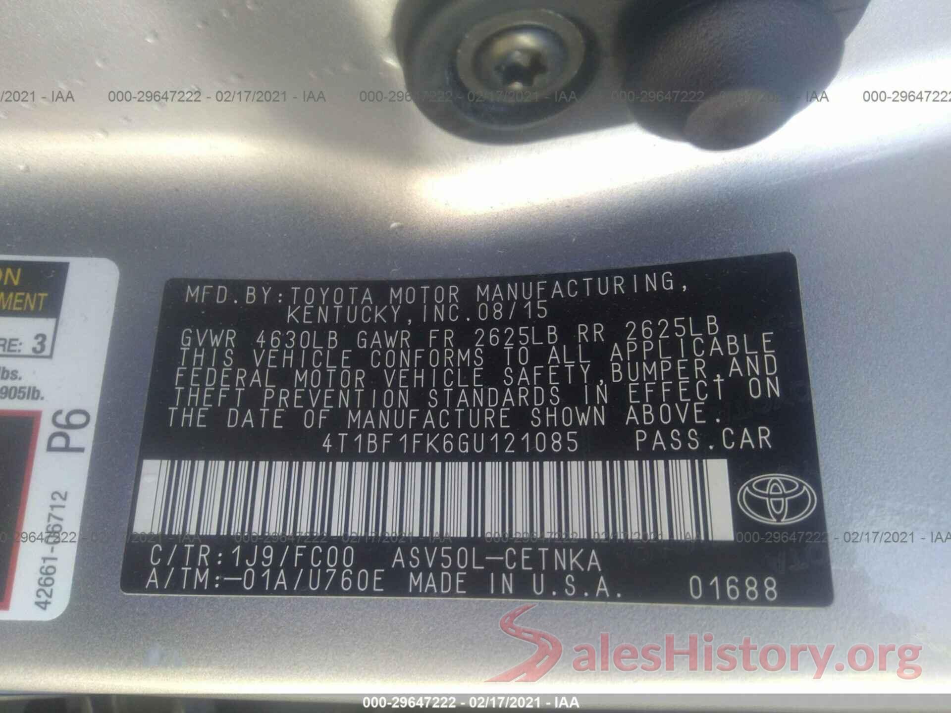 4T1BF1FK6GU121085 2016 TOYOTA CAMRY