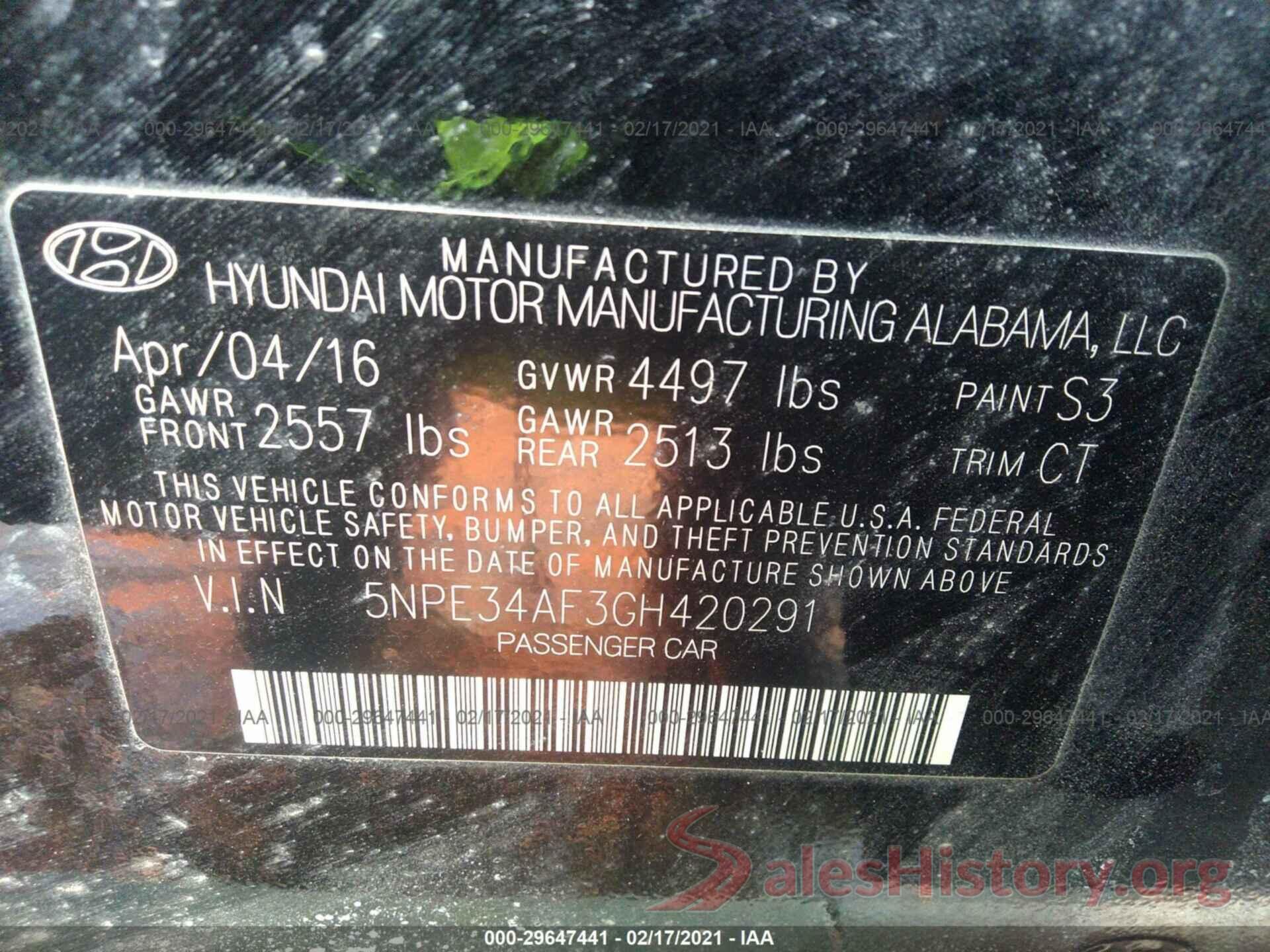 5NPE34AF3GH420291 2016 HYUNDAI SONATA