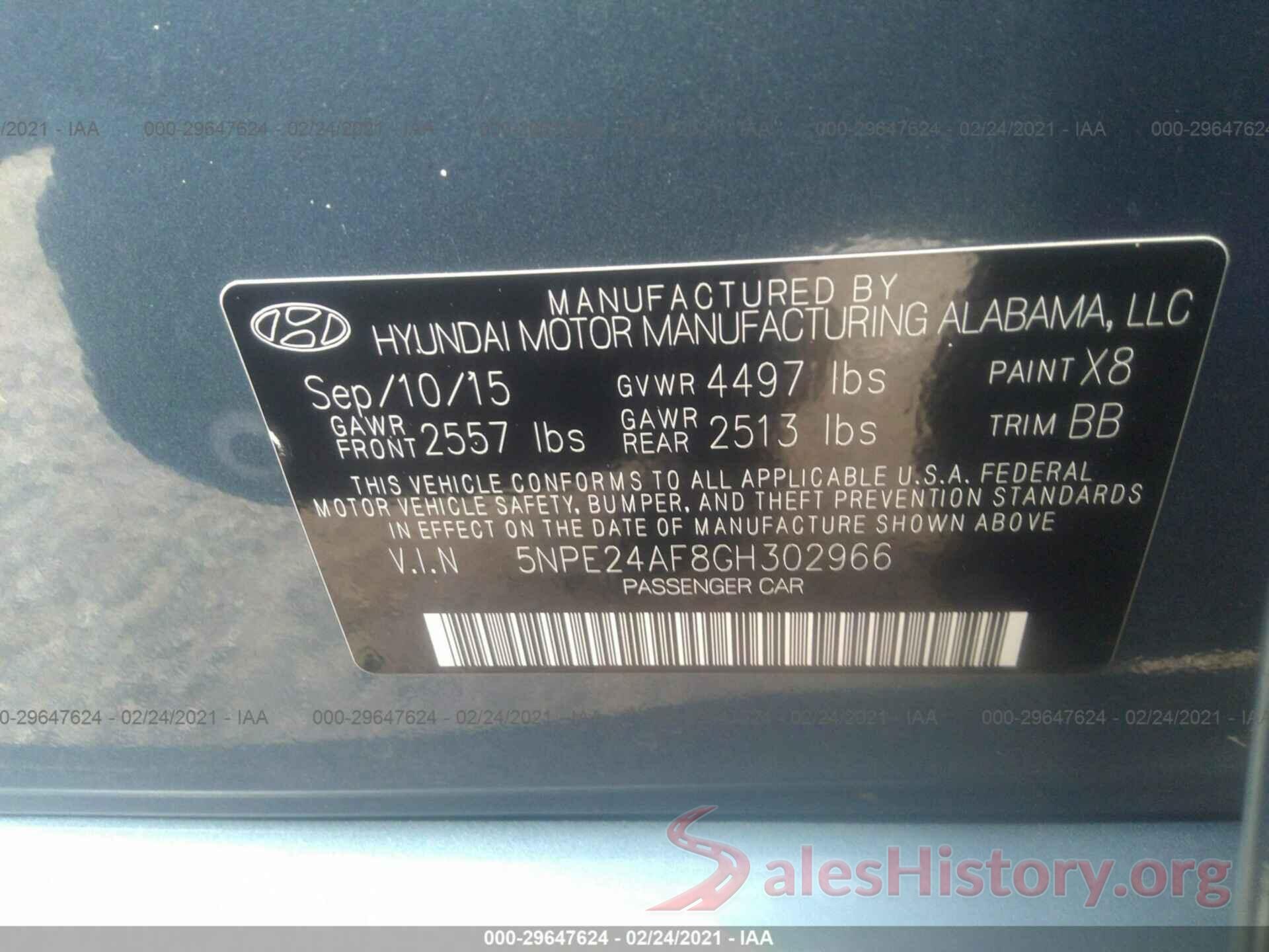 5NPE24AF8GH302966 2016 HYUNDAI SONATA