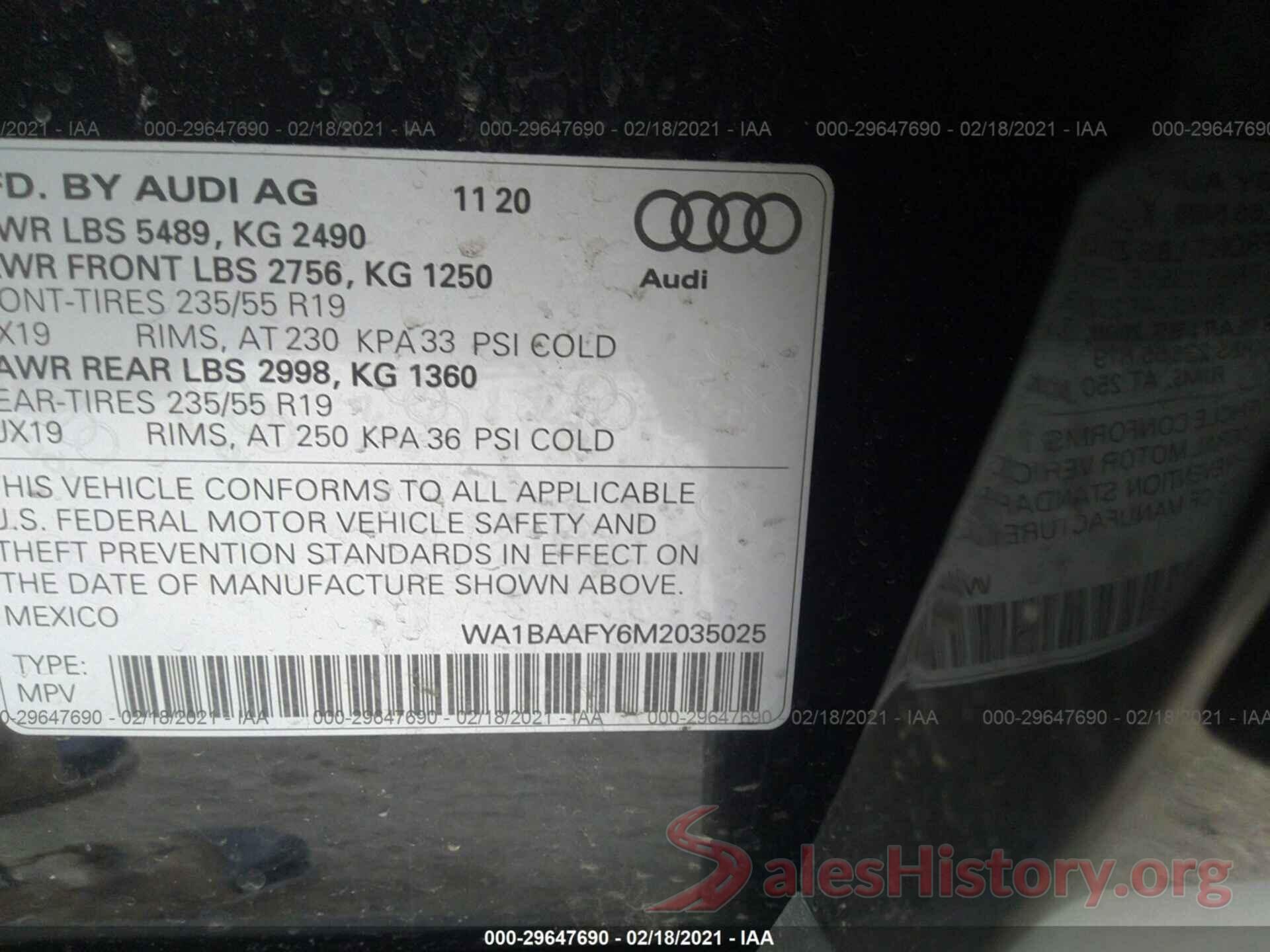 WA1BAAFY6M2035025 2021 AUDI Q5