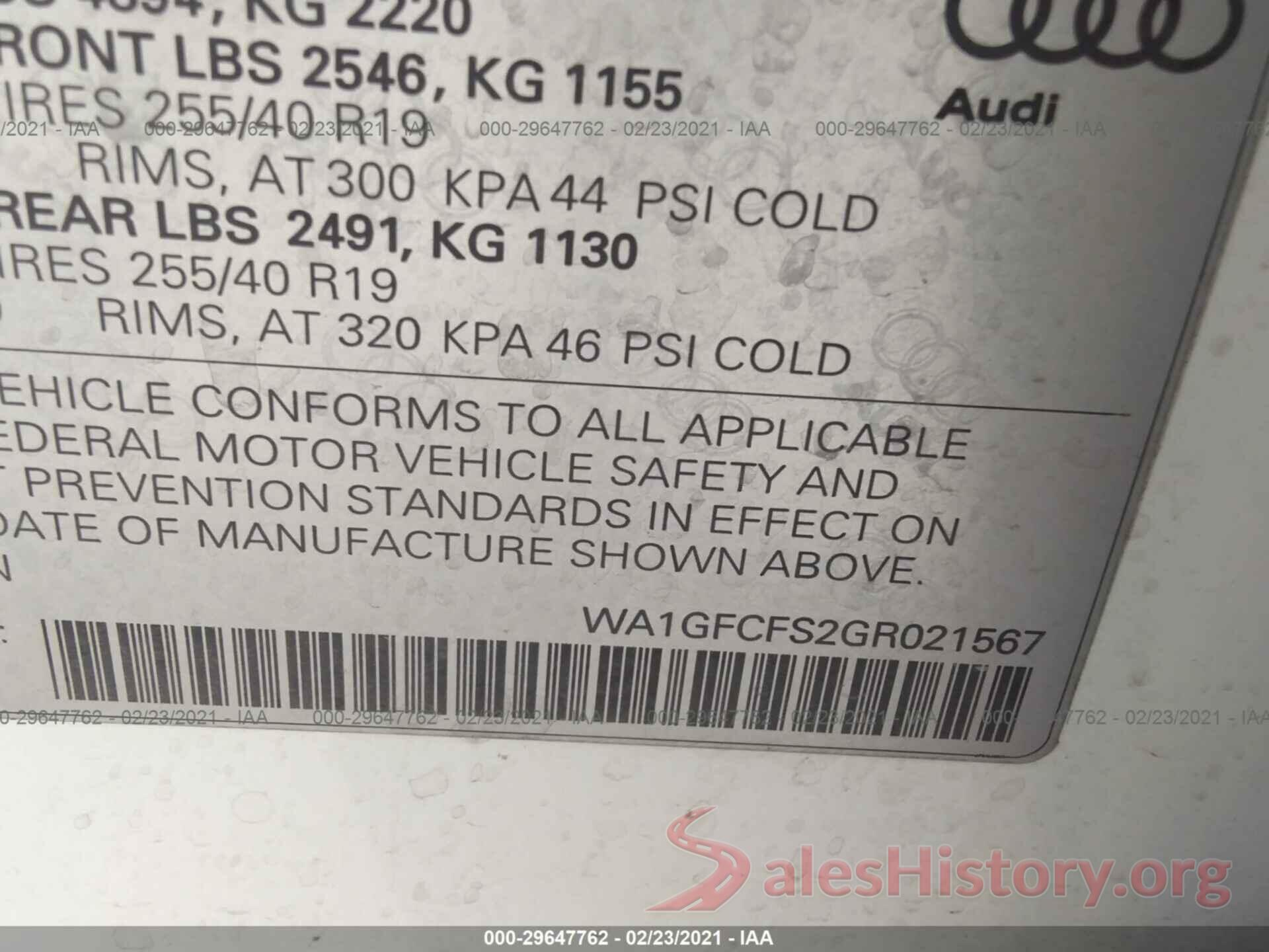 WA1GFCFS2GR021567 2016 AUDI Q3