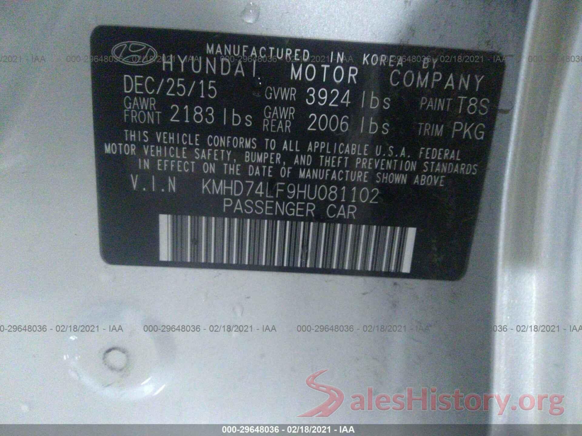 KMHD74LF9HU081102 2017 HYUNDAI ELANTRA