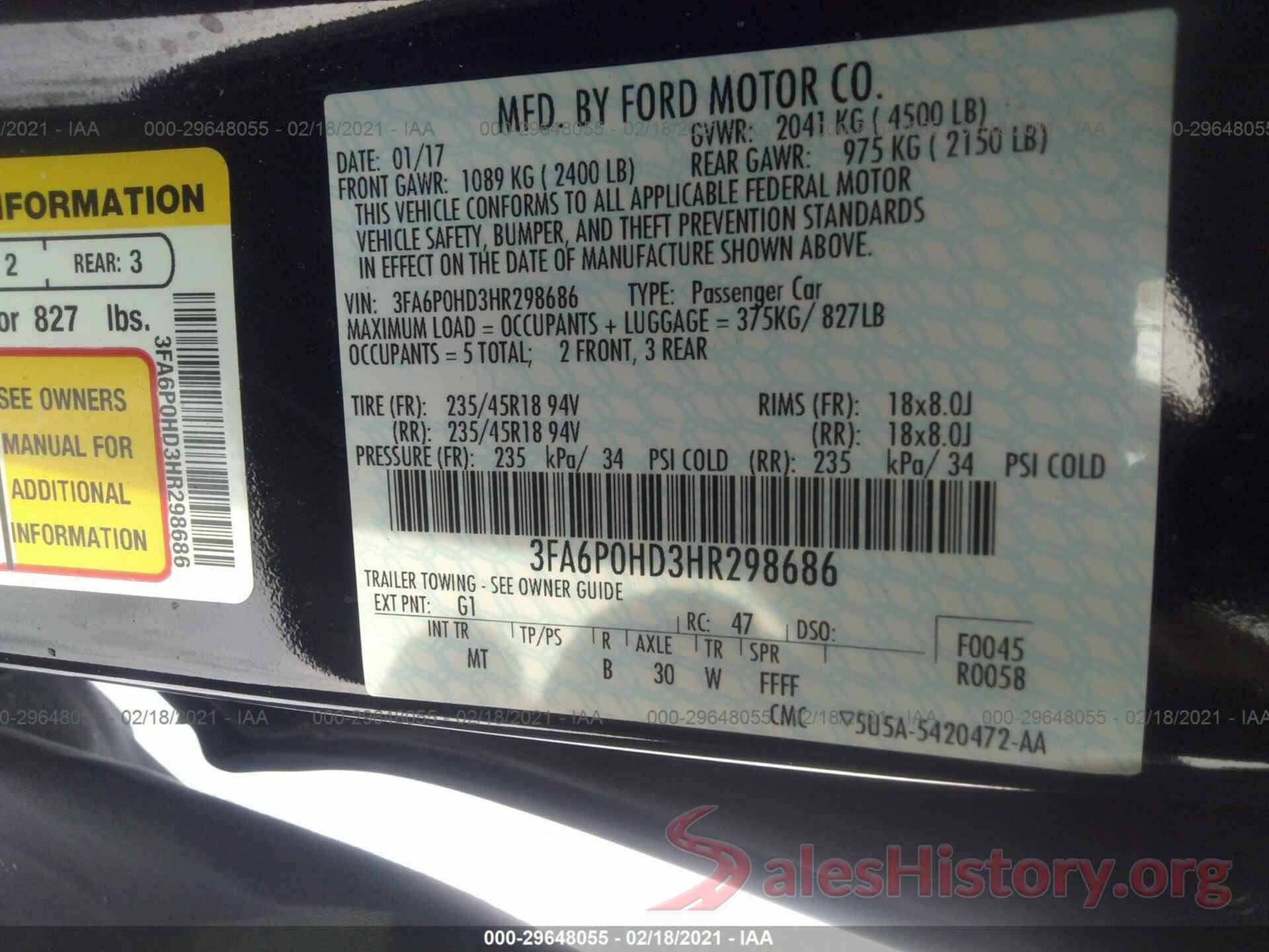 3FA6P0HD3HR298686 2017 FORD FUSION