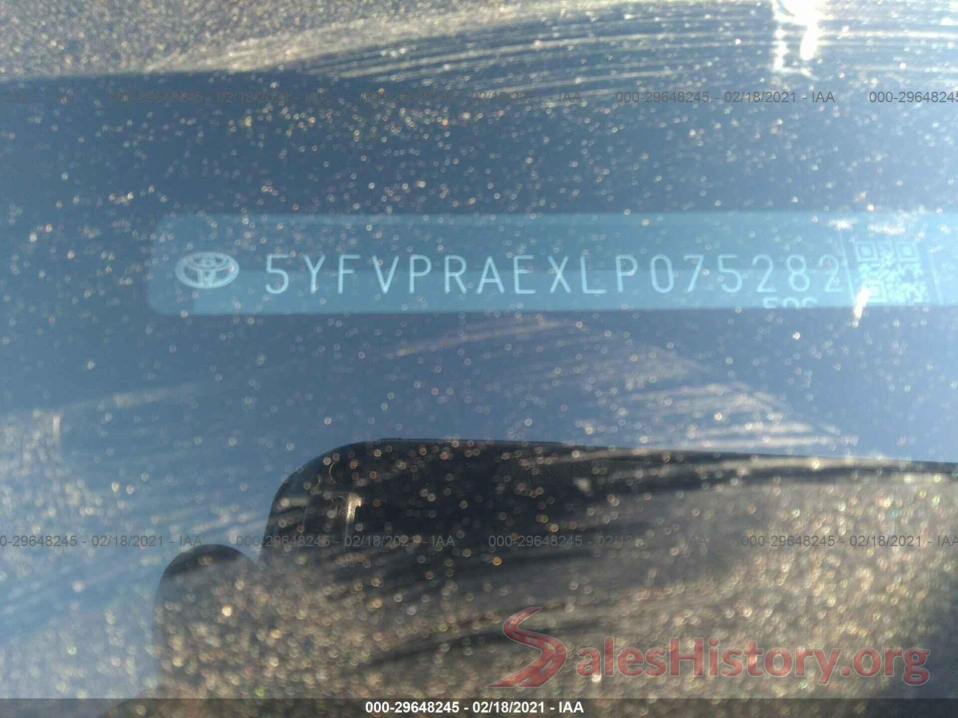 5YFVPRAEXLP075282 2020 TOYOTA COROLLA