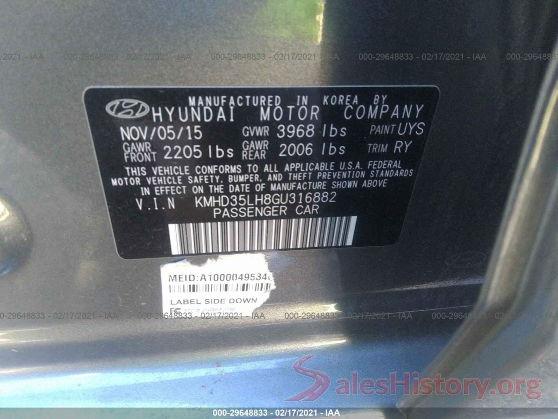 KMHD35LH8GU316882 2016 HYUNDAI ELANTRA GT