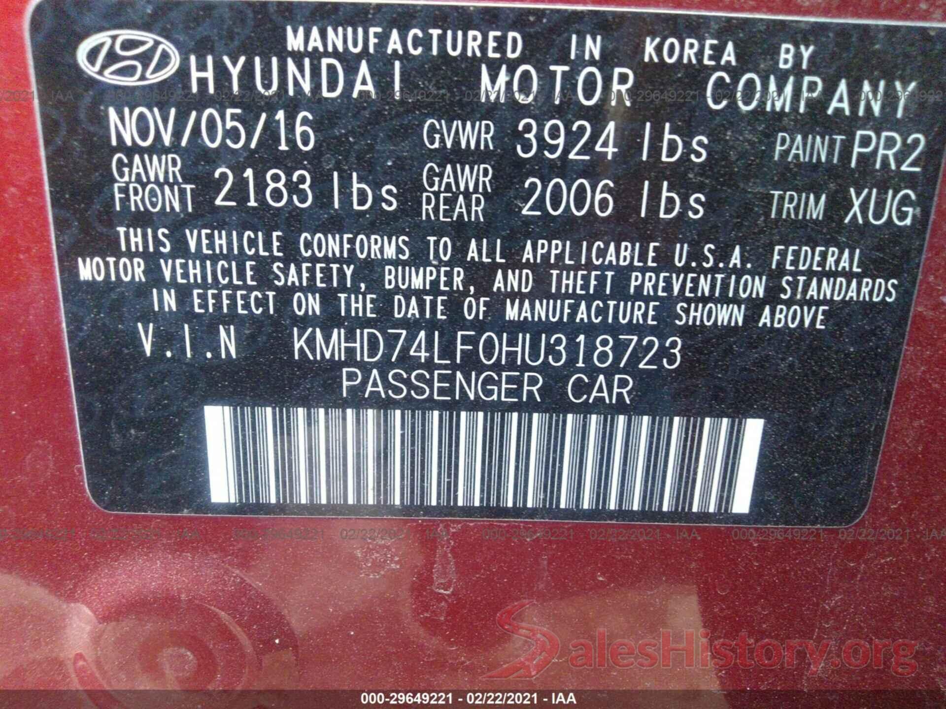 KMHD74LF0HU318723 2017 HYUNDAI ELANTRA