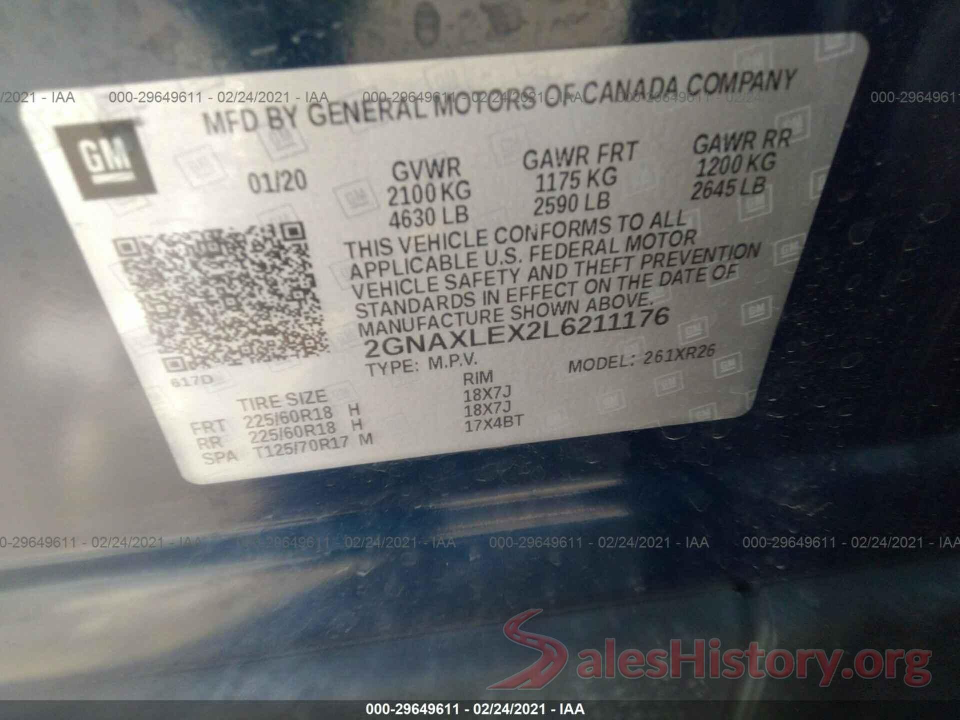 2GNAXLEX2L6211176 2020 CHEVROLET EQUINOX