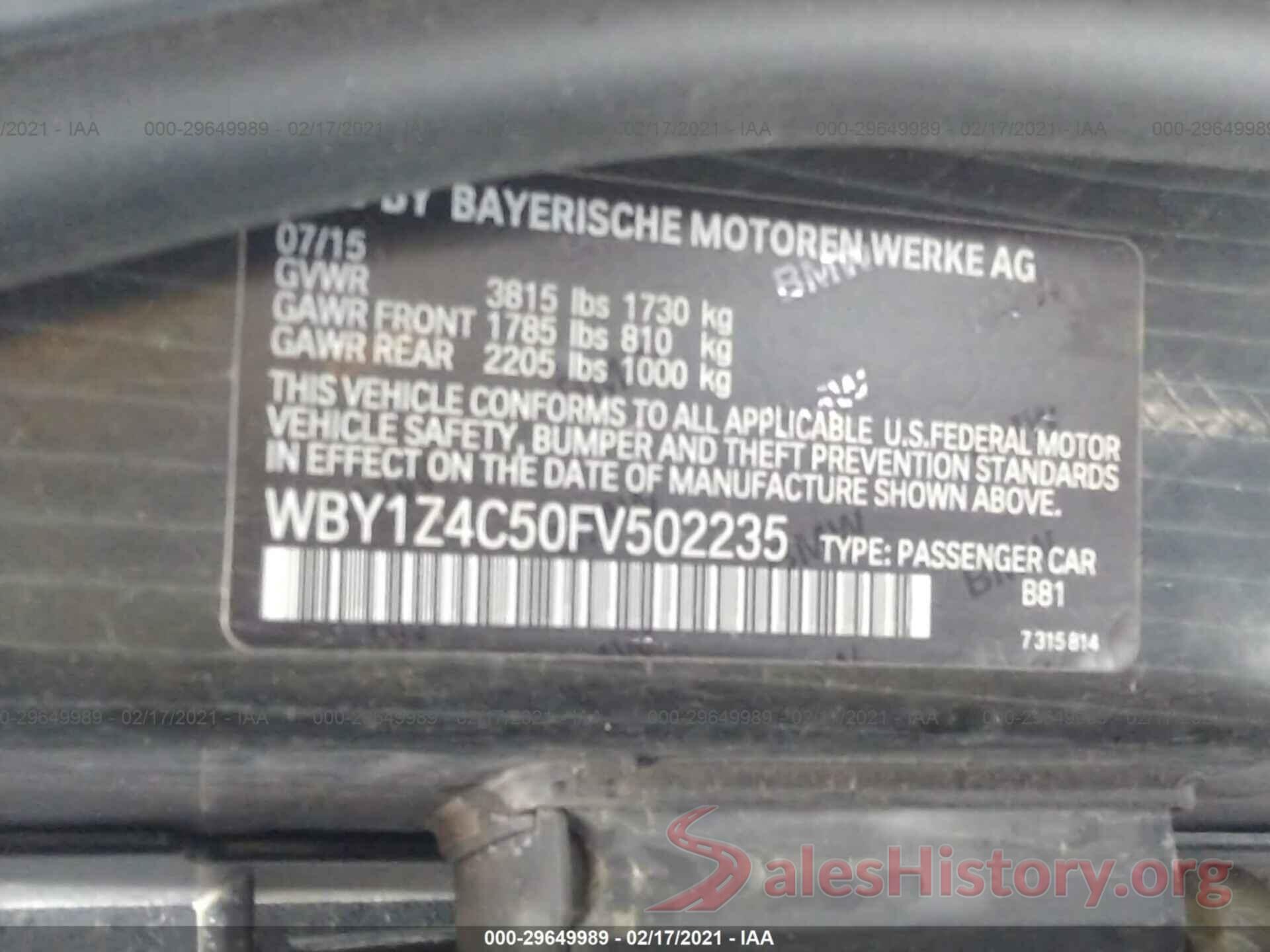 WBY1Z4C50FV502235 2015 BMW I3