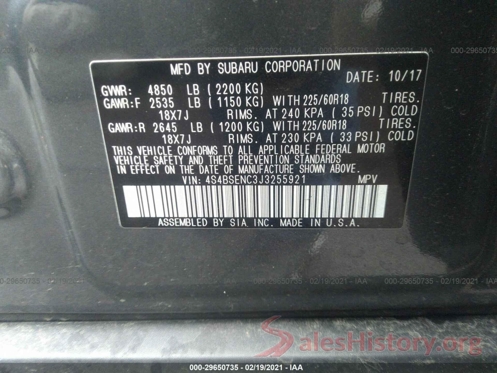 4S4BSENC3J3255921 2018 SUBARU OUTBACK