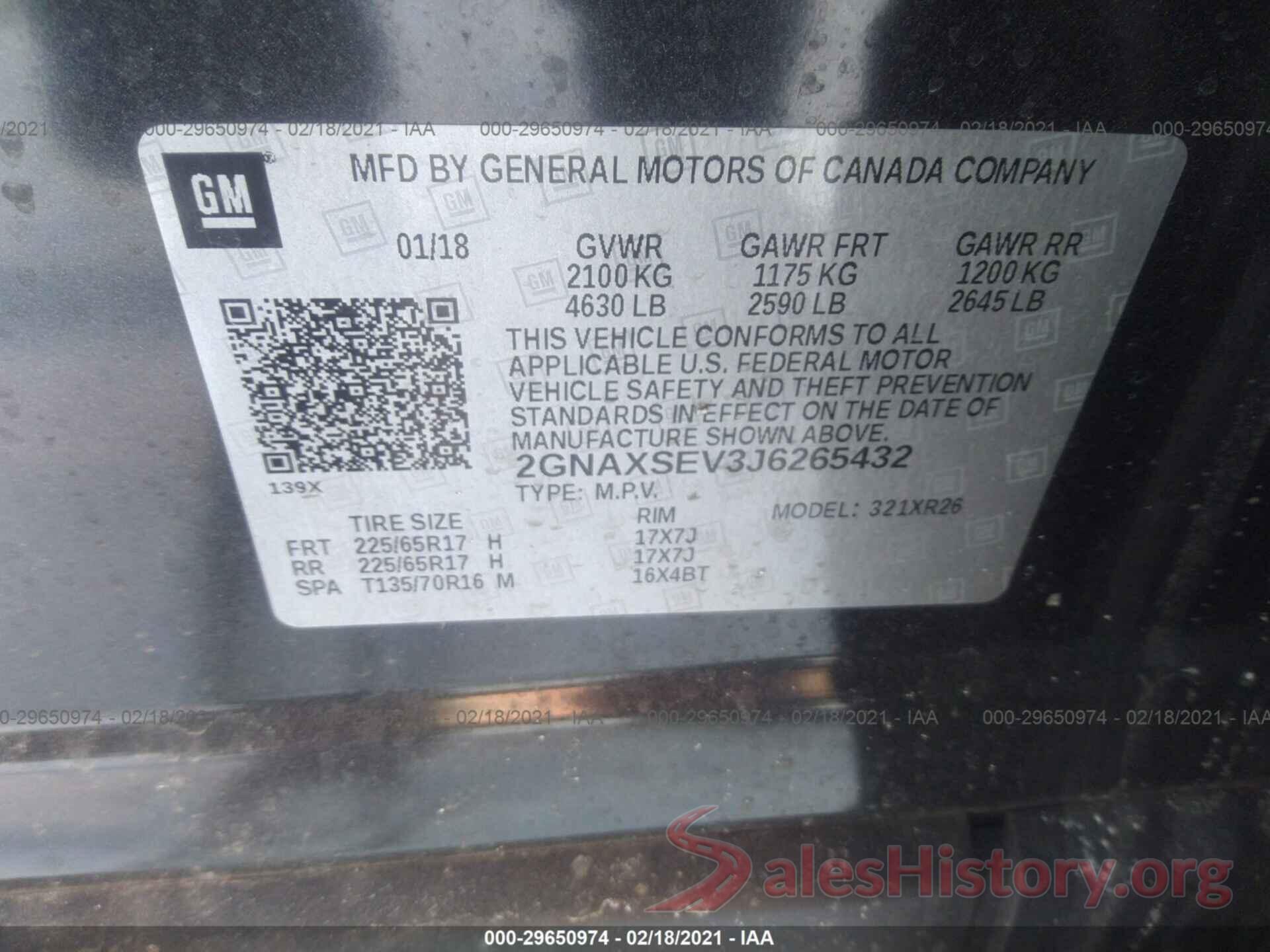 2GNAXSEV3J6265432 2018 CHEVROLET EQUINOX