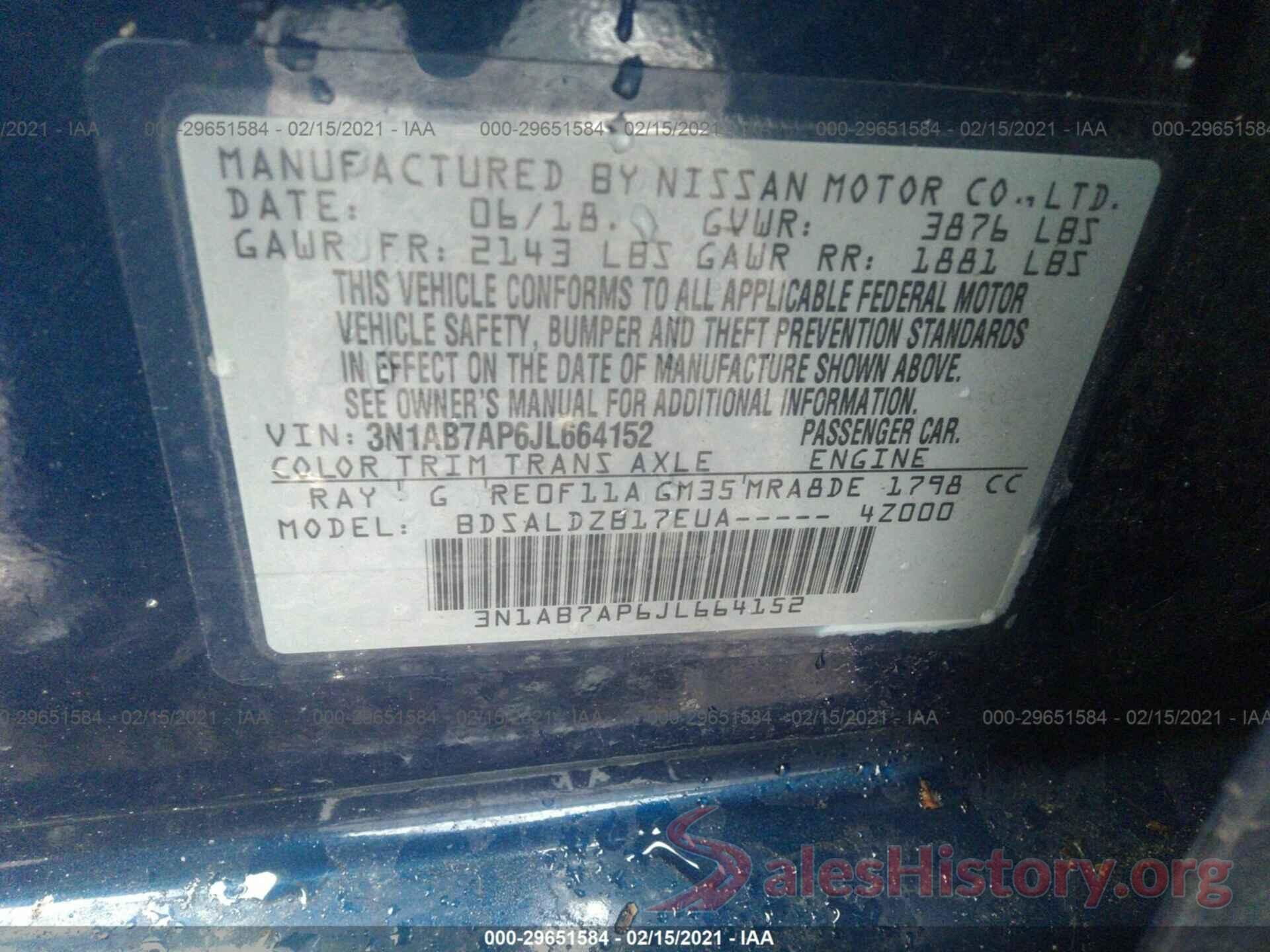 3N1AB7AP6JL664152 2018 NISSAN SENTRA